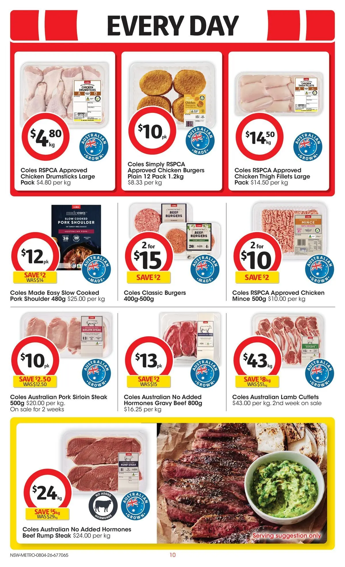 Deals - Coles Catalogue - 8th April - 07/04/2026 > weekly / monthly specials | Page: 10 | Products: Chicken, Pork, Lamb, Beef