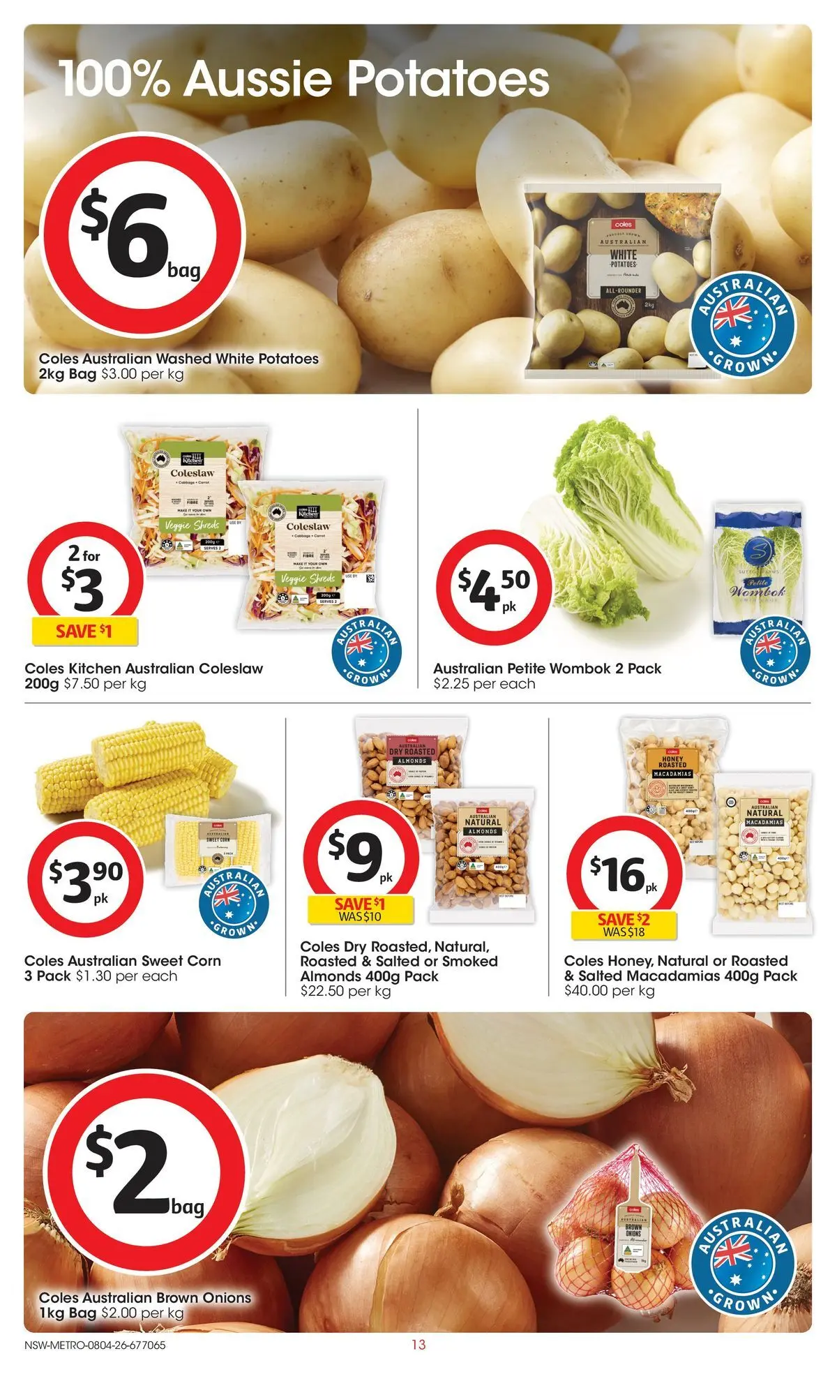 Deals - Coles Catalogue - 8th April - 07/04/2026 > weekly / monthly specials | Page: 13 | Products: Almonds, Potatoes, Onions, Bag