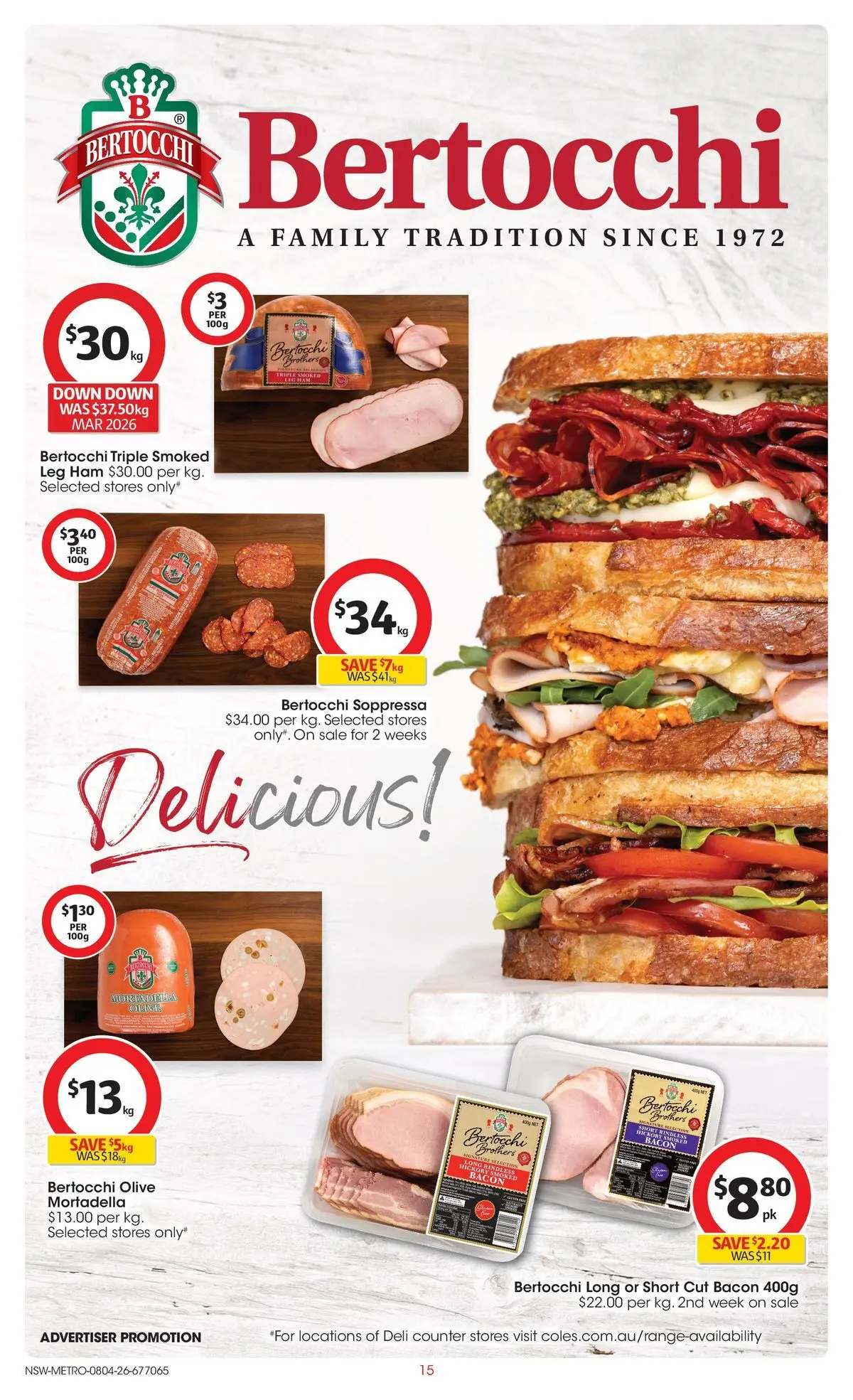 Deals - Coles Catalogue - 8th April - 07/04/2026 > weekly / monthly specials | Page: 15 | Products: Bacon, Ham