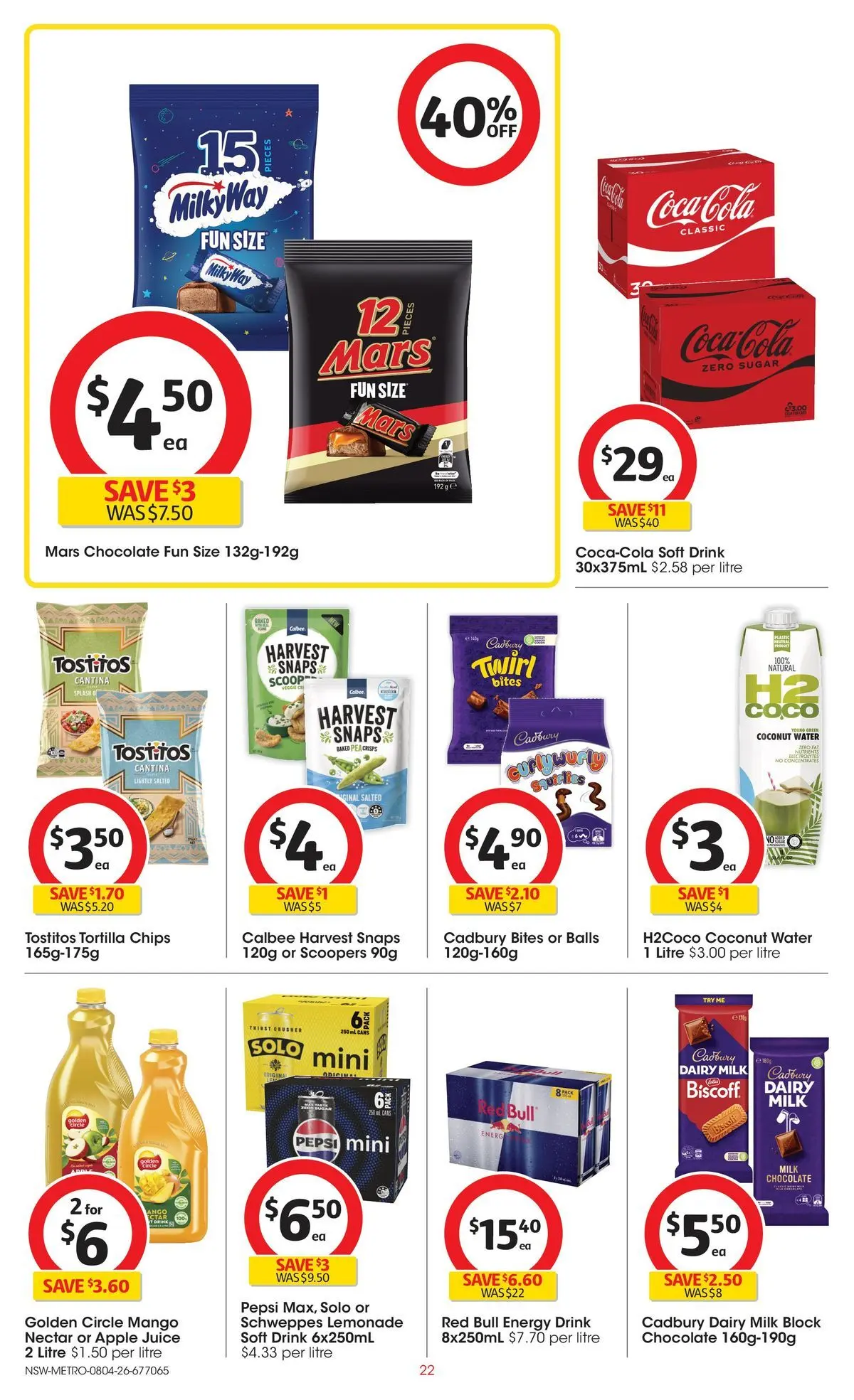 Deals - Coles Catalogue - 8th April - 07/04/2026 > weekly / monthly specials | Page: 22 | Products: Energy drink, Chocolate, Juice, Mango