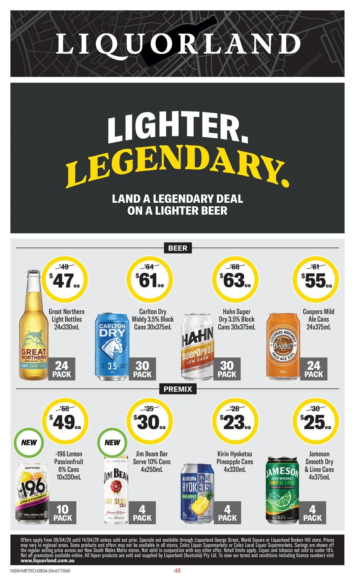 Deals - Coles Catalogue - 8th April - 07/04/2026 > weekly / monthly specials | Page: 48 | Products: Light, Beer, Passionfruit, Lemon