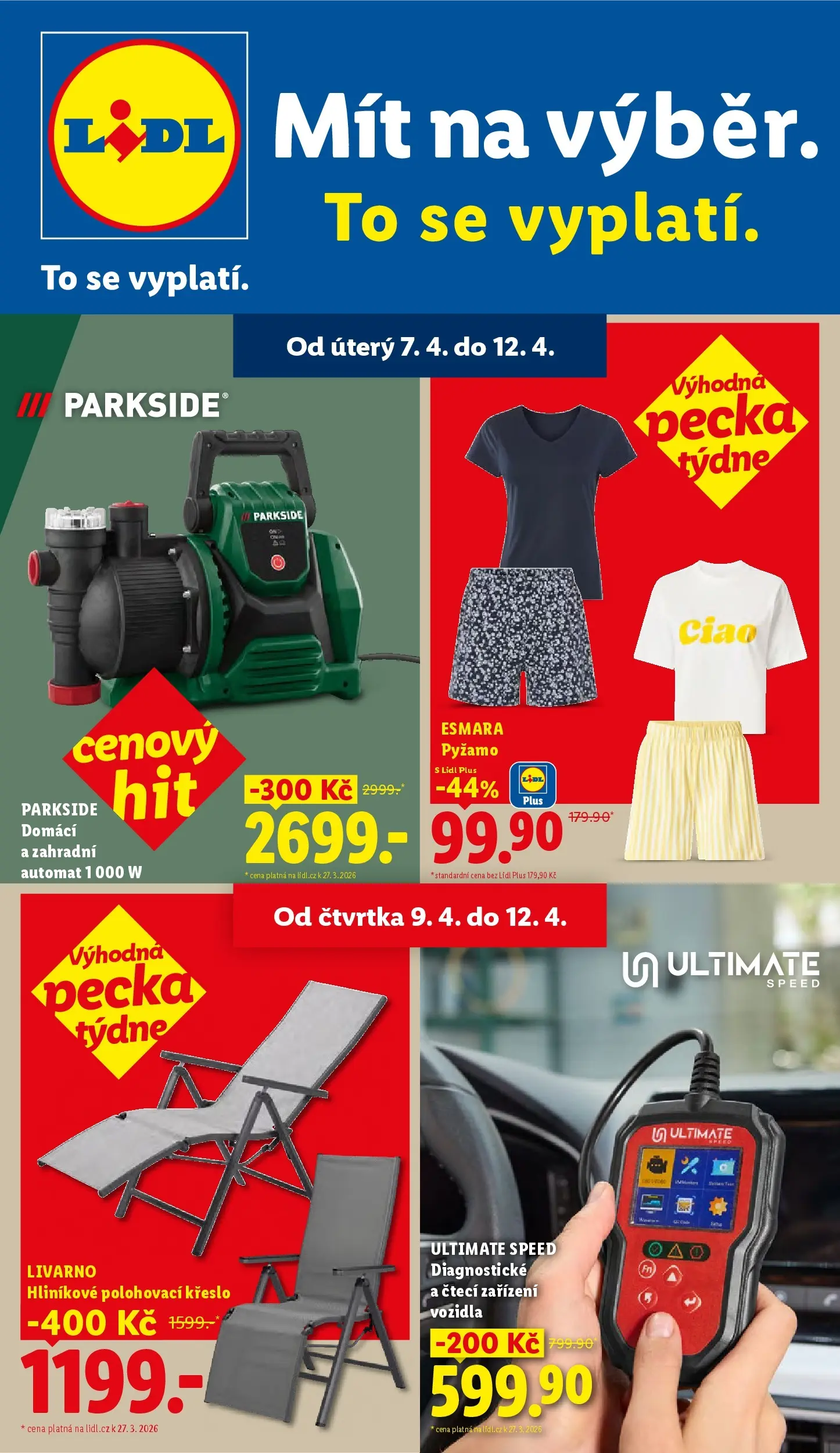 Lidl leták od 06.04.2026 - Nový akční leták | Strana: 1 | Produkty: Pyžamo, Parkside, Ultimate Speed, Křeslo