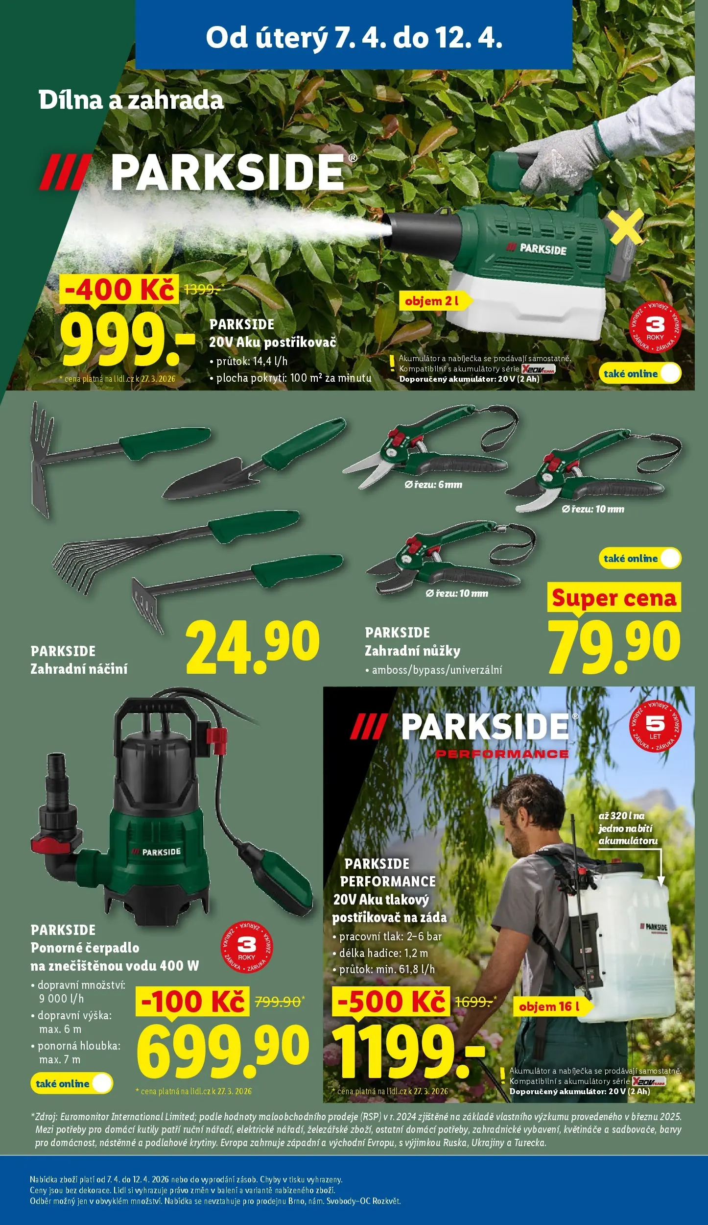 Lidl leták od 06.04.2026 - Nový akční leták | Strana: 29 | Produkty: Parkside, Zahrada, Tlakový postřikovač, Zahradní nůžky