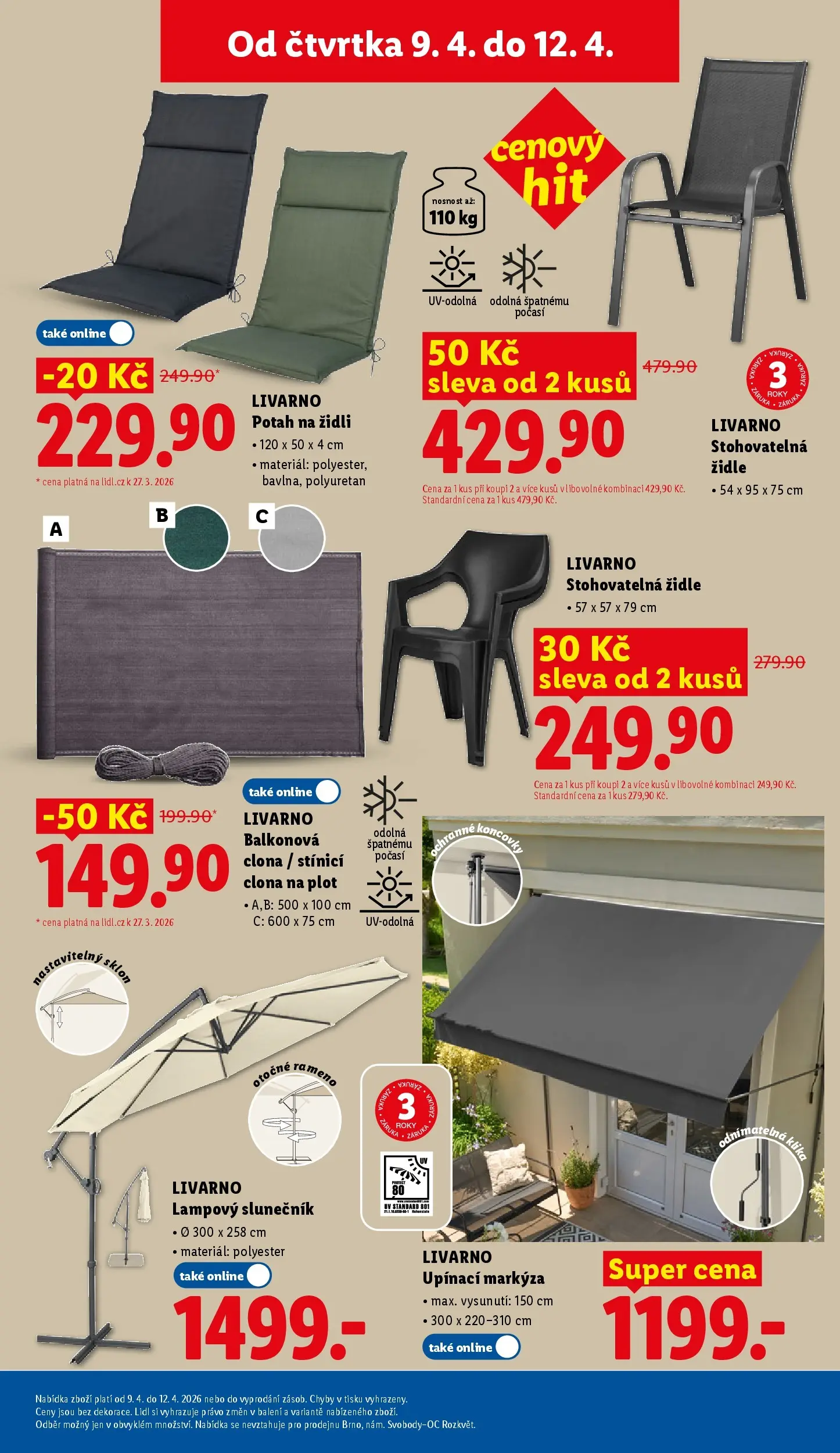 Lidl leták od 06.04.2026 - Nový akční leták | Strana: 13 | Produkty: Židle, Potah na židli, Slunečník, Markýza
