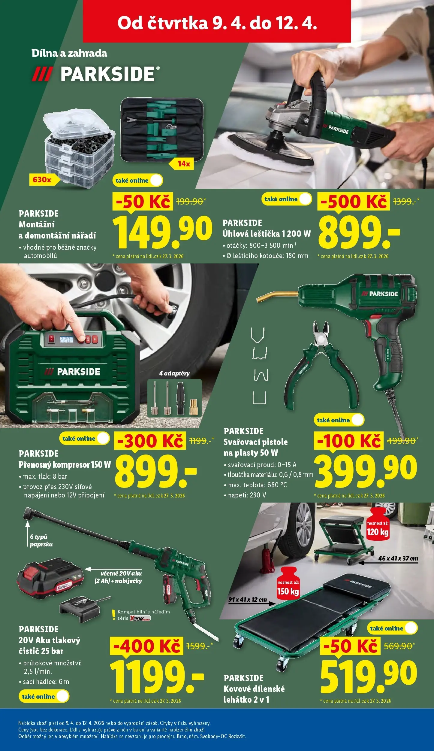 Lidl leták od 06.04.2026 - Nový akční leták | Strana: 19 | Produkty: Parkside, Aku tlakový čistič, Nářadí Parkside, Přenosný kompresor
