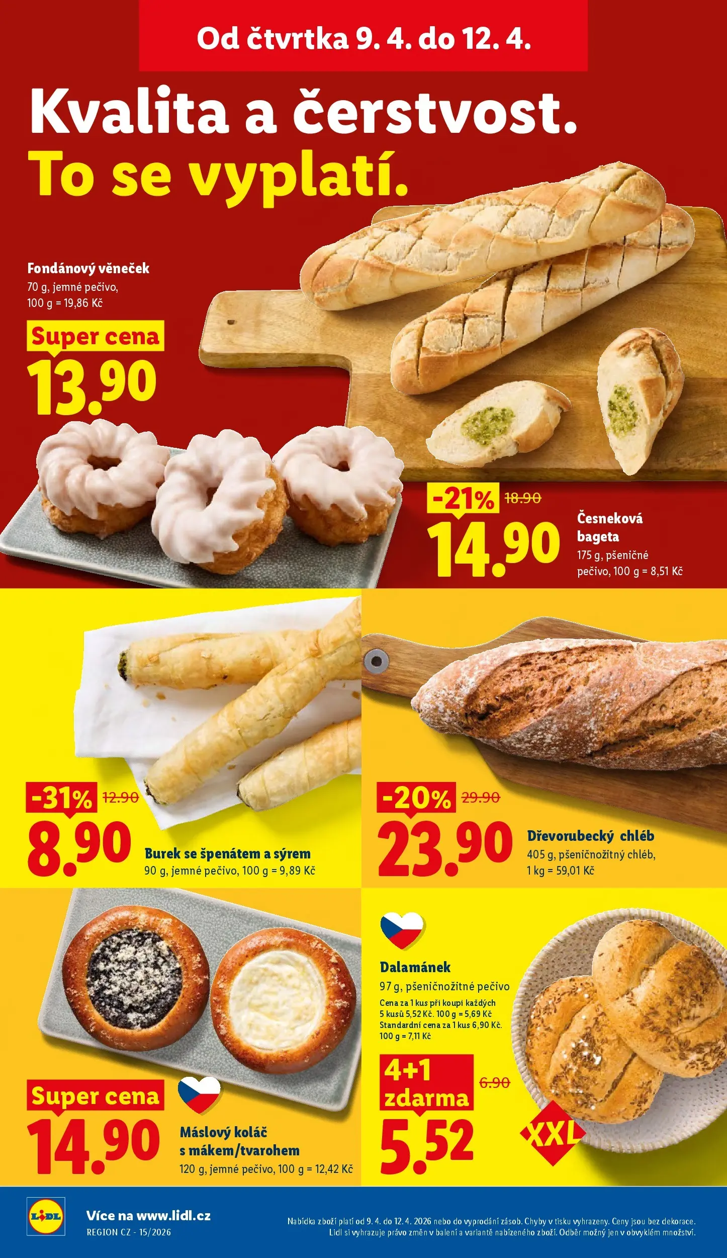 Lidl leták od 08.04.2026 - Nový akční leták | Strana: 12 | Produkty: Dřevorubecký chléb, Pečivo, Bageta, Dalamánek