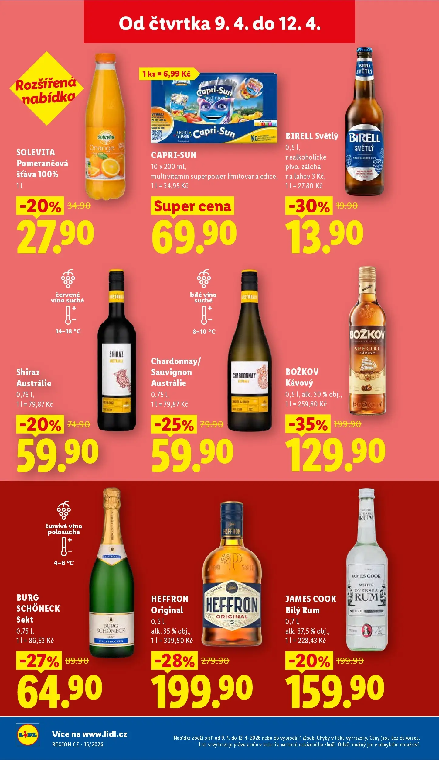 Lidl leták od 08.04.2026 - Nový akční leták | Strana: 22 | Produkty: Bílý rum, Červené víno, Sekt Burg Schoneck, Božkov