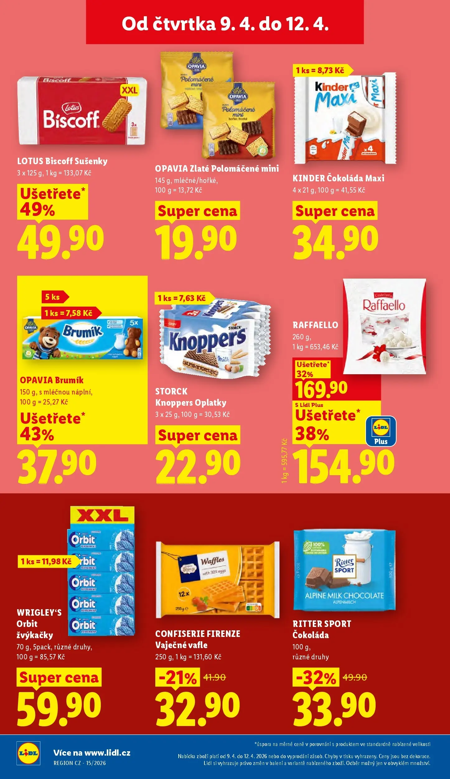 Lidl leták od 08.04.2026 - Nový akční leták | Strana: 24 | Produkty: Knoppers, Kinder čokoláda, Lotus Biscoff, Kinder