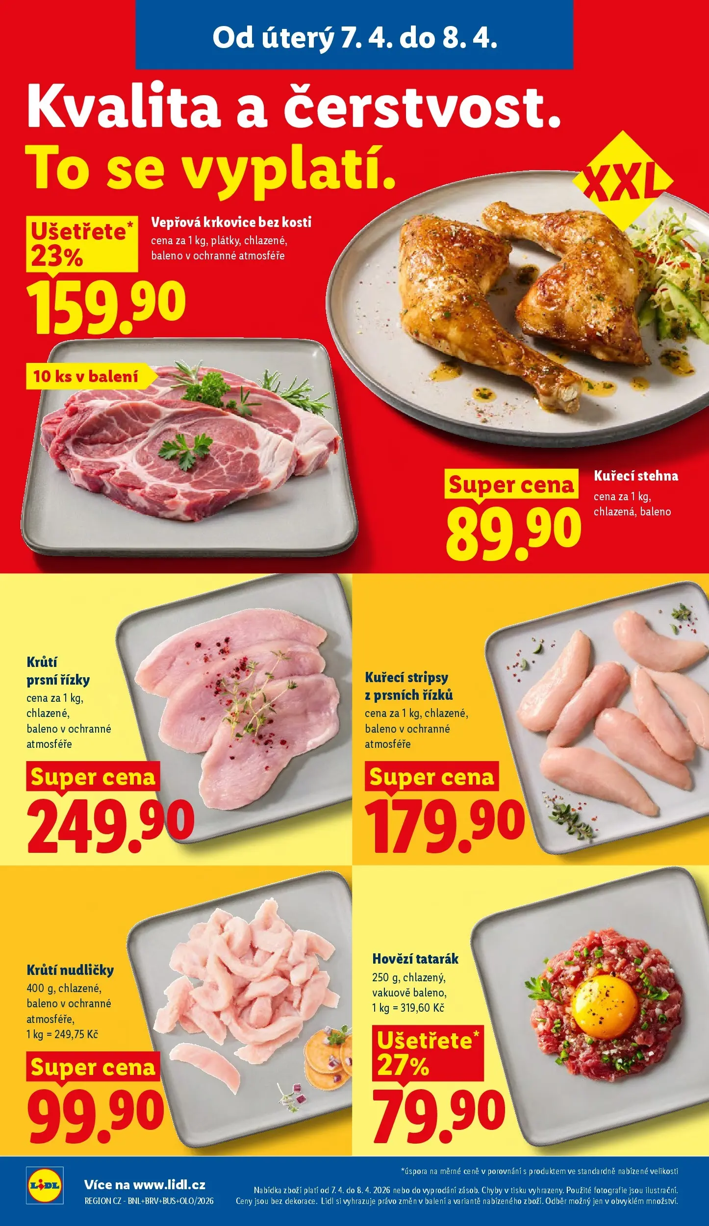 Lidl leták od 06.04.2026 - Nový akční leták | Strana: 10 | Produkty: Krkovice bez kosti, Krkovice, Kuřecí stehna, Hovězí tatarák