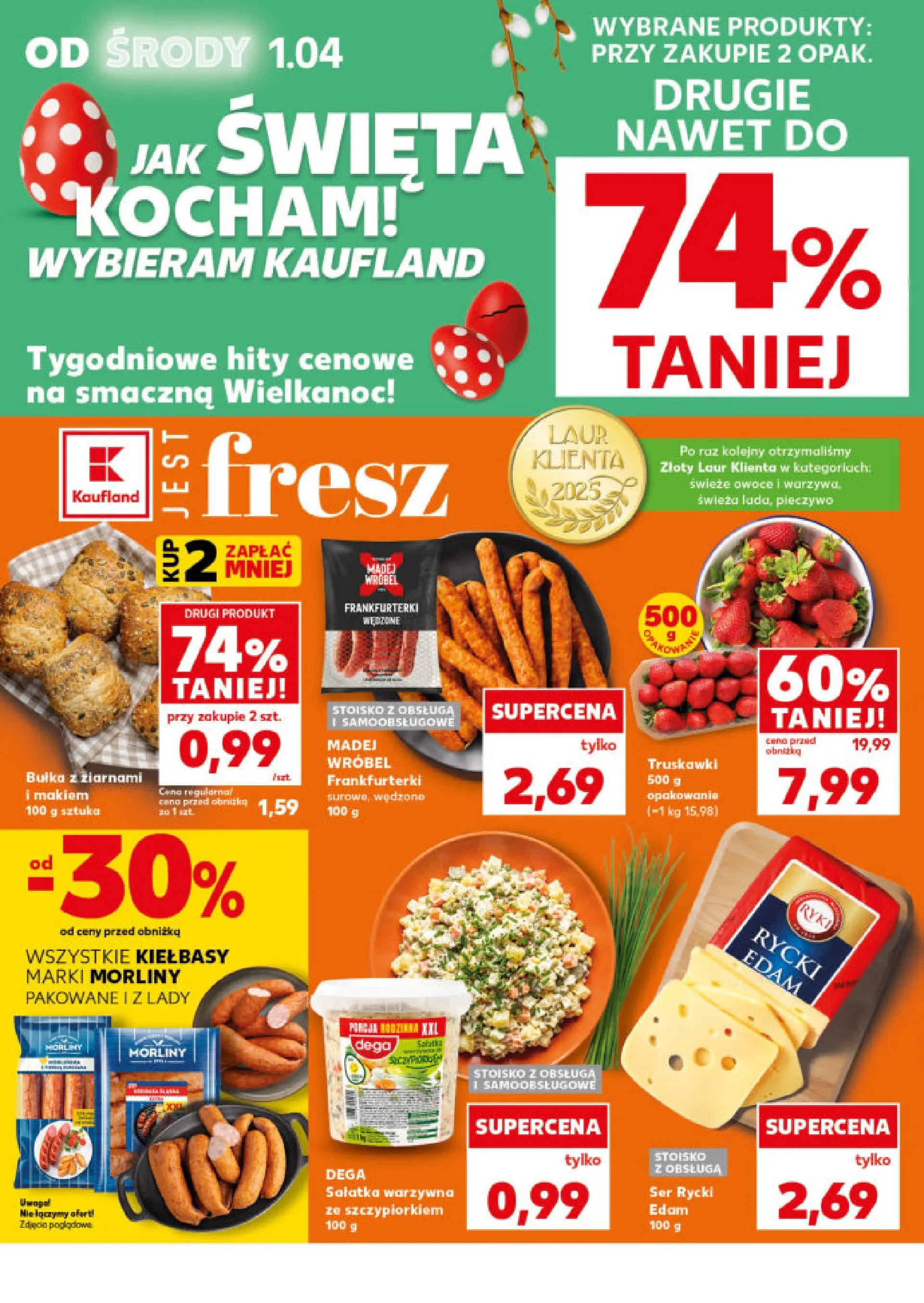 Kaufland - Kaufland Mocny Start ważne do 8.04 od 06.04.2026 - od jutra PDF | Strona: 8 | Produkty: Frankfurterki, Bułka, Truskawki, Sałatka