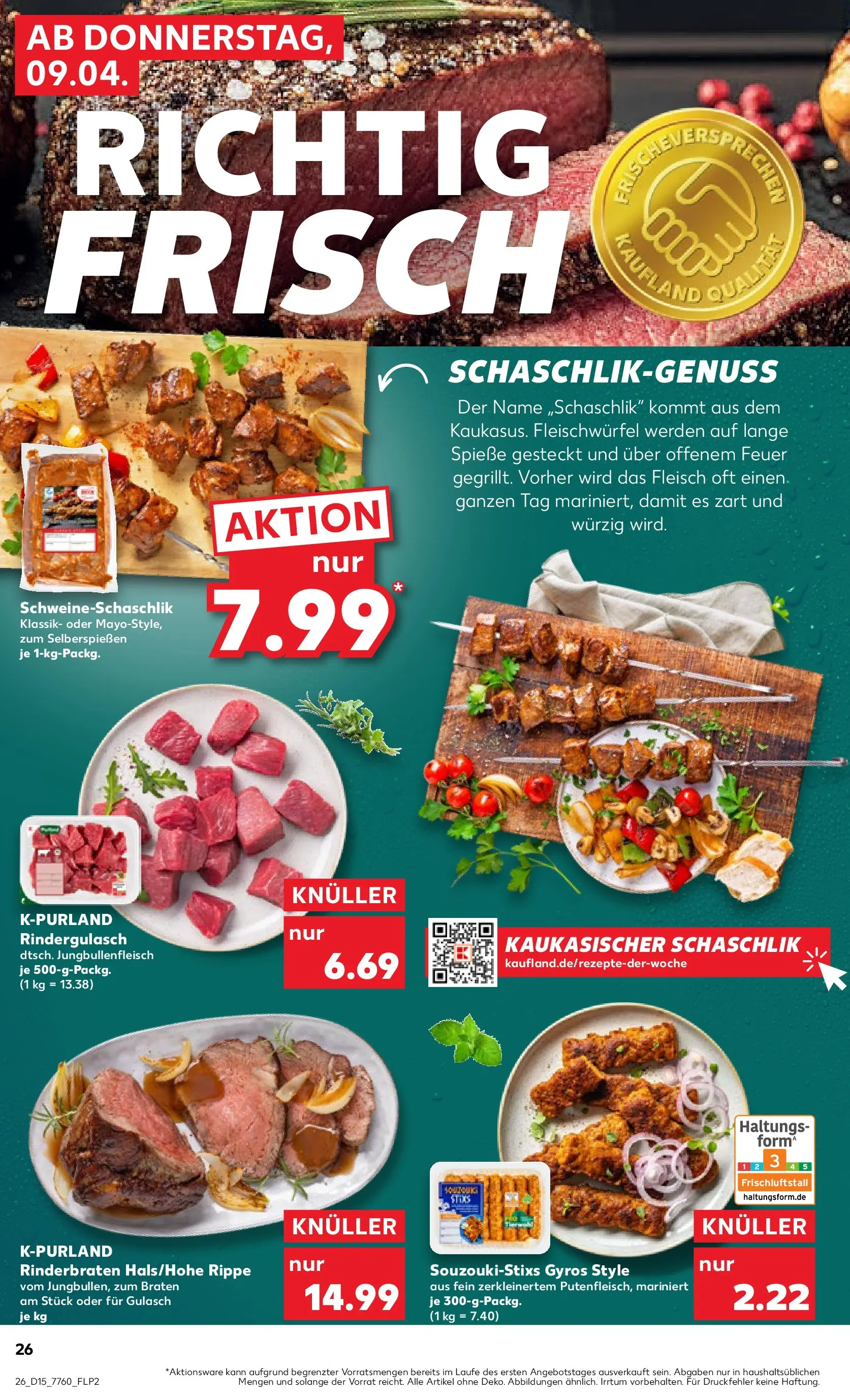 Prospekt Kaufland ab 06.04.2026 » Angebote und Werbung Online | Seite: 38 | Produkte: Rindergulasch, Spieße, Gulasch, Fleisch Prospekt Kaufland ab 06.04.2026 » Angebote Online zum Blättern | Seite: 38 | Produkte: Rindergulasch, Spieße, Gulasch, Fleisch