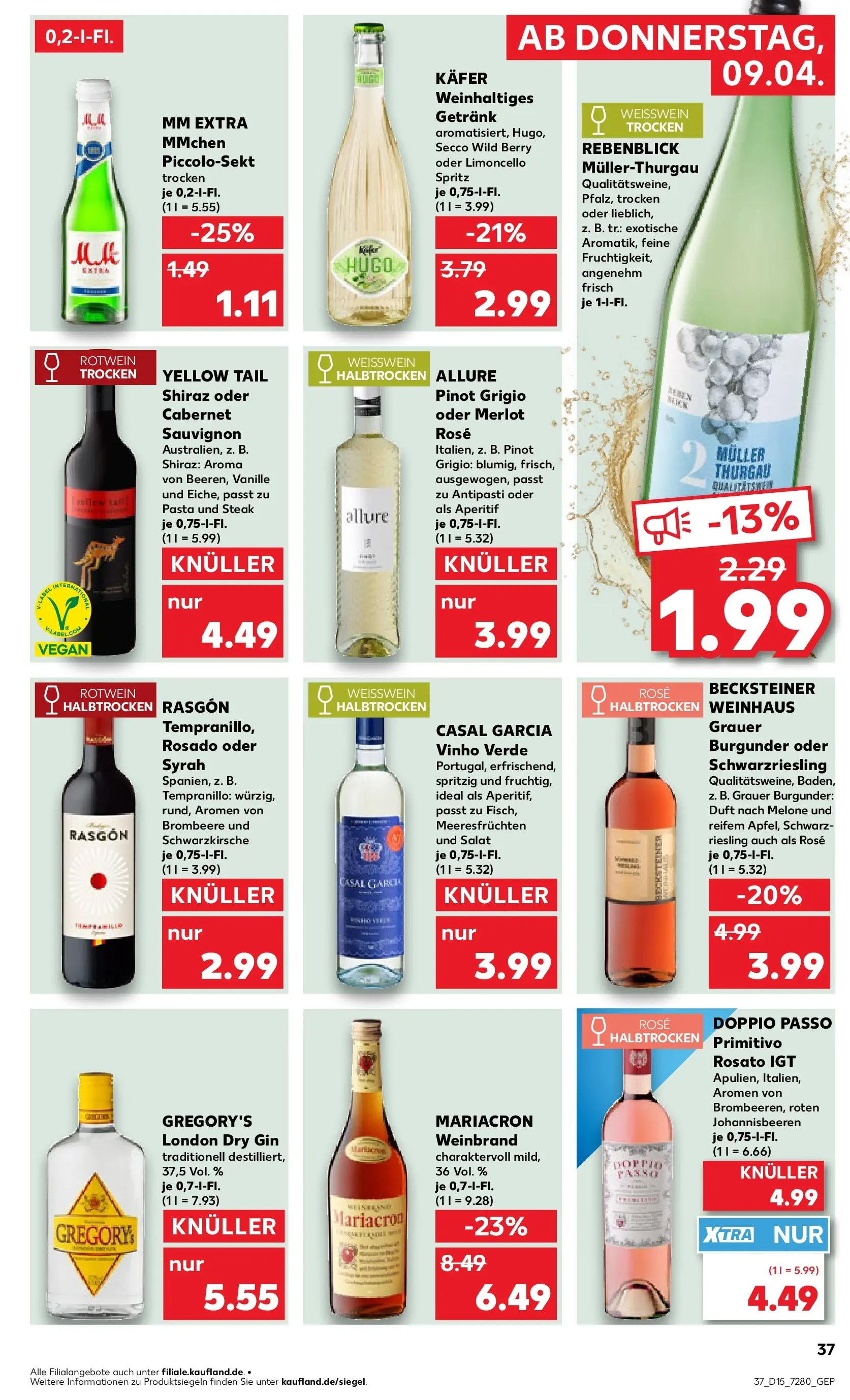 Prospekt Kaufland ab 08.04.2026 » Angebote Online zum Blättern | Seite: 37 | Produkte: Rotwein trocken, Weißwein halbtrocken, Pasta, Gin