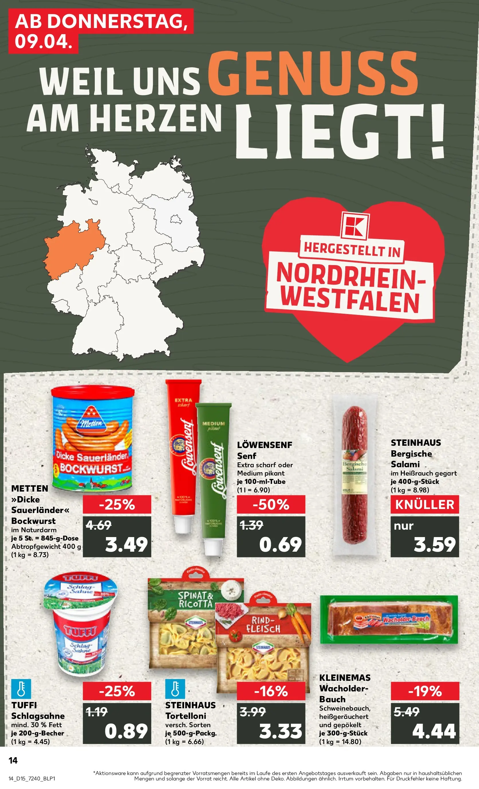 Prospekt Kaufland ab 07.04.2026 » Angebote Online zum Blättern | Seite: 26 | Produkte: Schlagsahne, Pasta, Salami, Fleisch