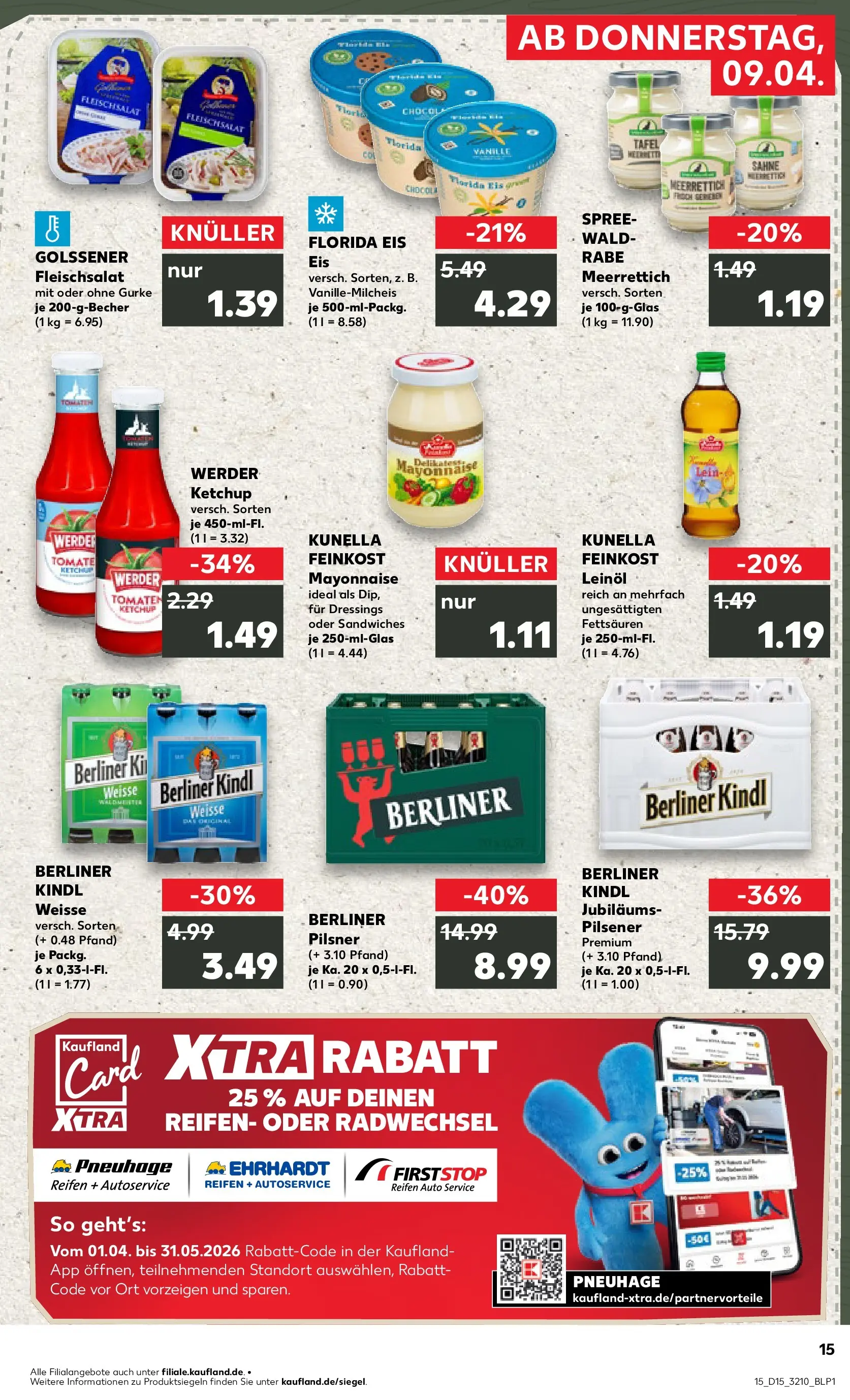 Prospekt Kaufland ab 08.04.2026 » Angebote Online zum Blättern | Seite: 15 | Produkte: Leinöl, Mayonnaise, Ketchup, Eis
