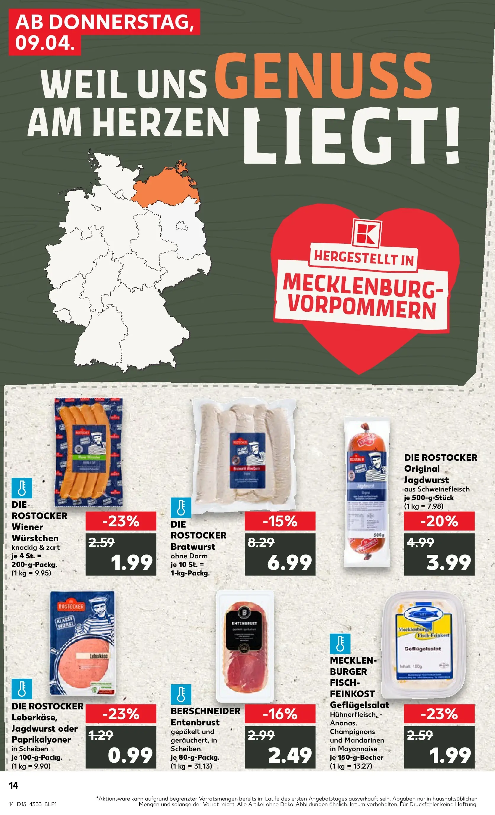 Prospekt Kaufland ab 08.04.2026 » Angebote Online zum Blättern | Seite: 14 | Produkte: Bratwurst, Burger, Mandarinen, Fisch