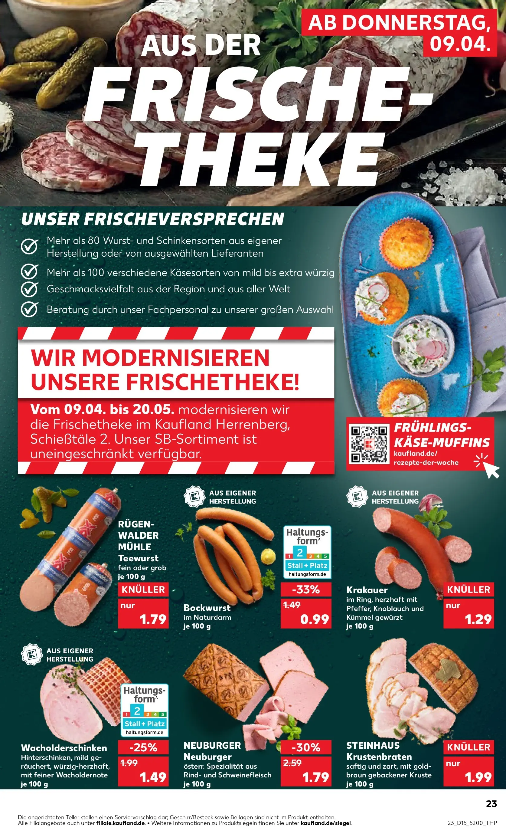 Prospekt Kaufland ab 08.04.2026 » Angebote Online zum Blättern | Seite: 23 | Produkte: Bockwurst, Mühle, Theke, Krustenbraten