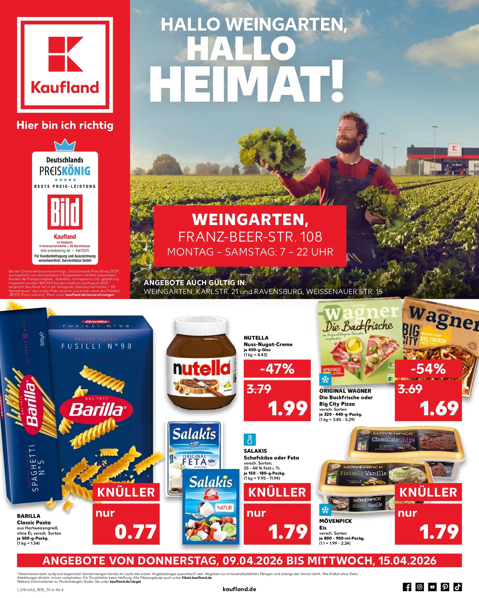 Prospekt Kaufland ab 08.04.2026 » Angebote Online zum Blättern | Seite: 1 | Produkte: Feta, Salakis, Pasta, Eis