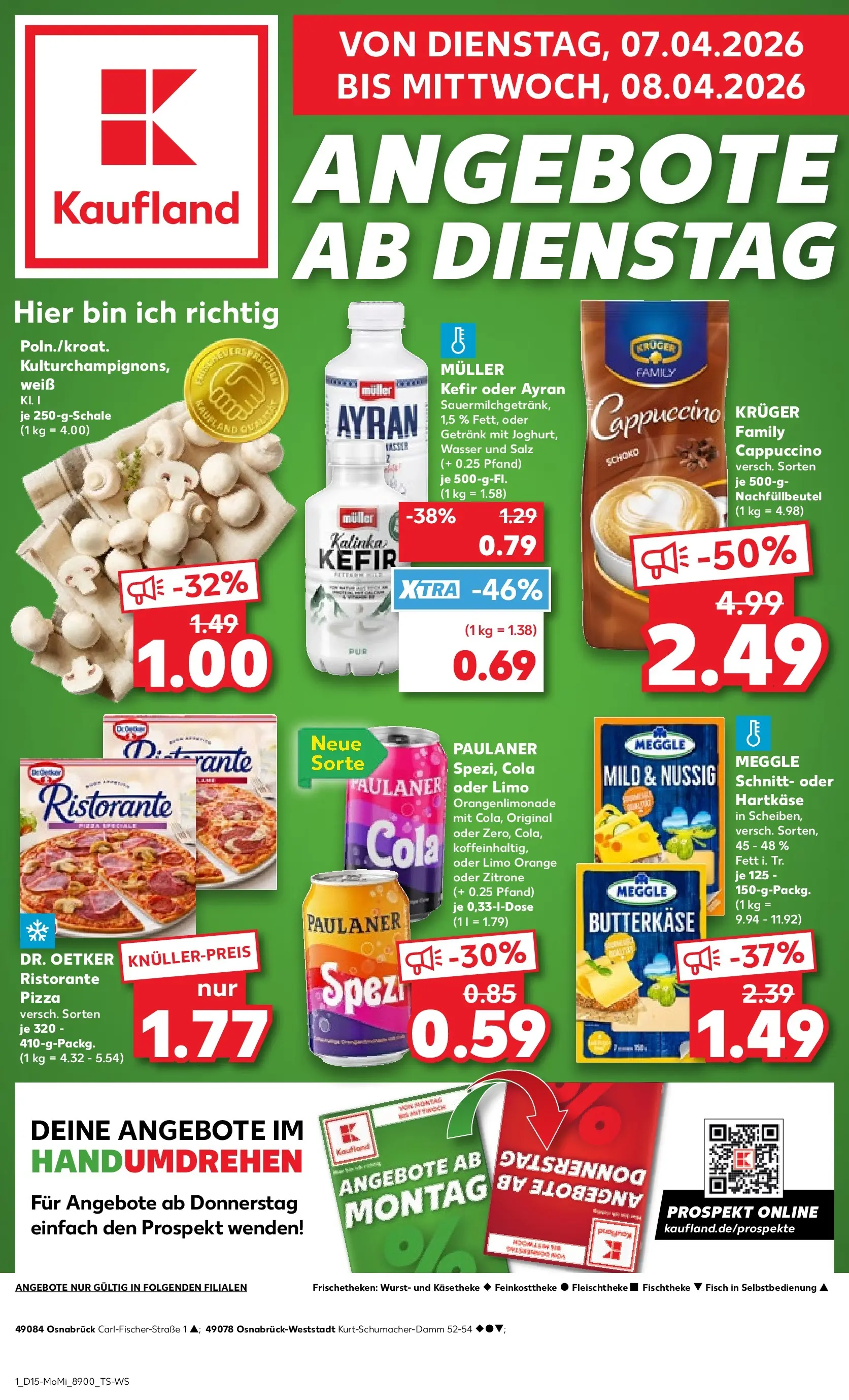 Prospekt Kaufland ab 07.04.2026 » Angebote Online zum Blättern | Seite: 1 | Produkte: Ristorante, Kefir, Cola, Paulaner