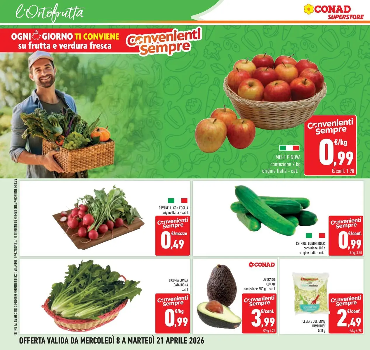 Volantino Conad dal 07/04/2026 > Anteprima | Pagina: 12 | Prodotti: Mele, Cetrioli, Avocado, Ravanelli