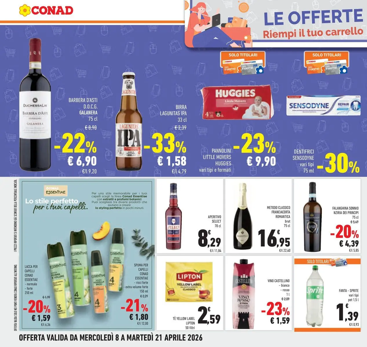 Volantino Conad dal 07/04/2026 > Anteprima | Pagina: 28 | Prodotti: Lacca per capelli, Pannolini, Vino, Aperitivo