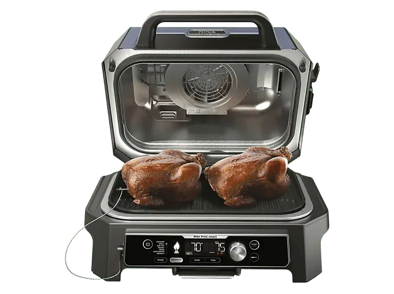 Ninja Woodfire Pro Connect XL Elektrischer Outdoor Grill & Smoker, Blau/Schwarz (1700 Watt)
