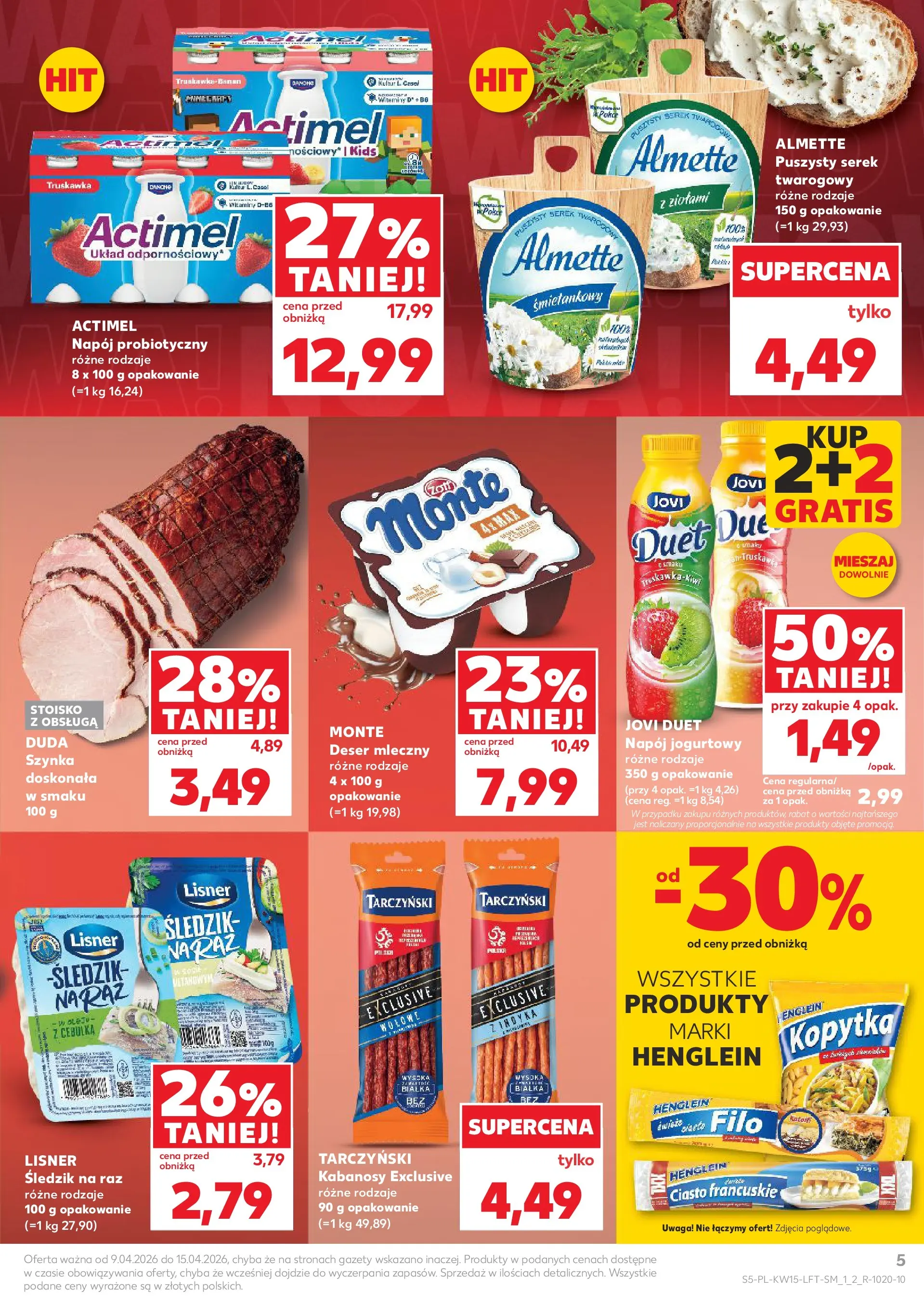 Kaufland gazetka od 09.04.2026 - od jutra PDF | Strona: 5 | Produkty: Serek, Ciasto, Kabanosy, Szynka
