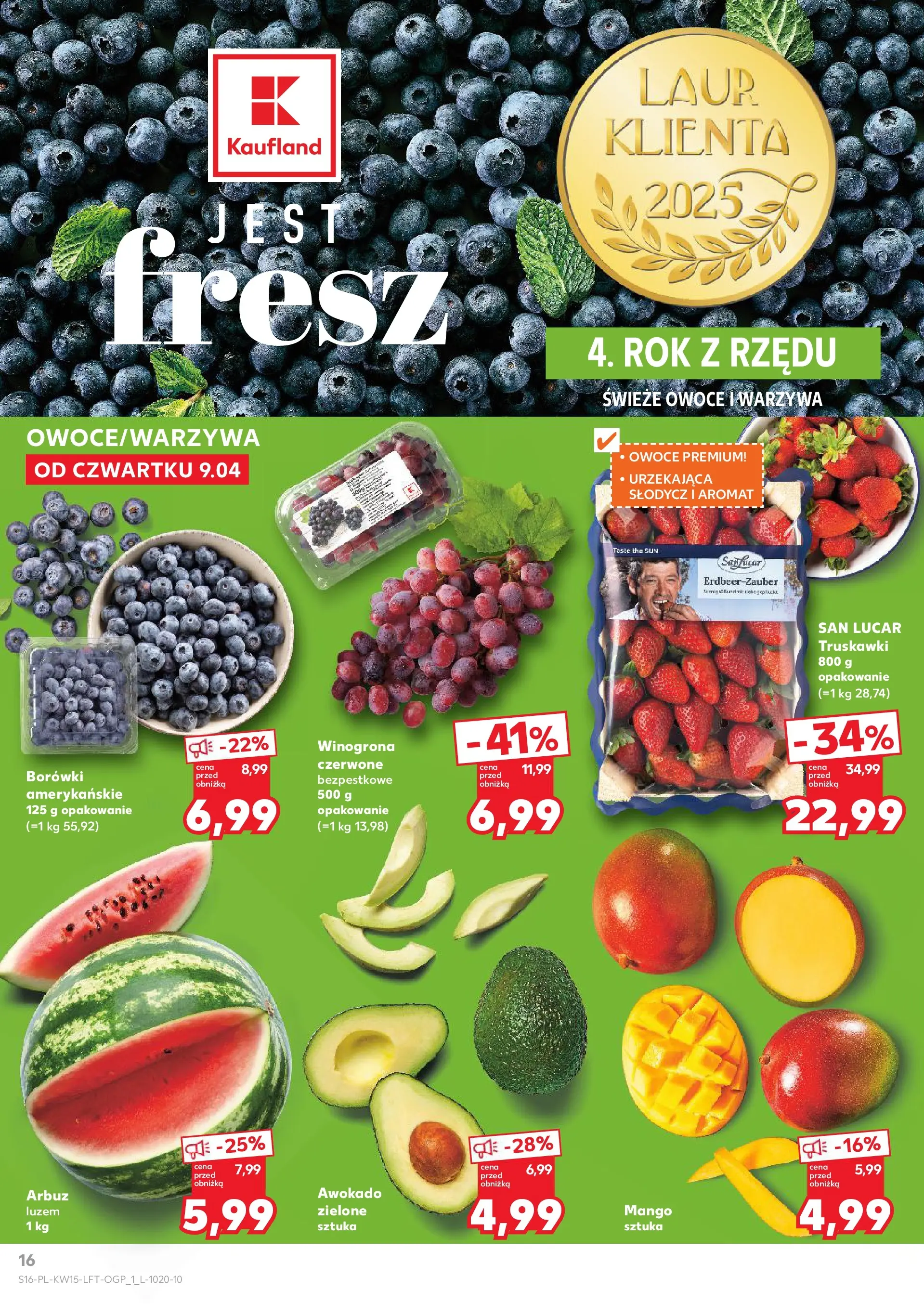 Kaufland gazetka od 09.04.2026 - od jutra PDF | Strona: 16 | Produkty: Winogrona, Truskawki, Awokado, Warzywa