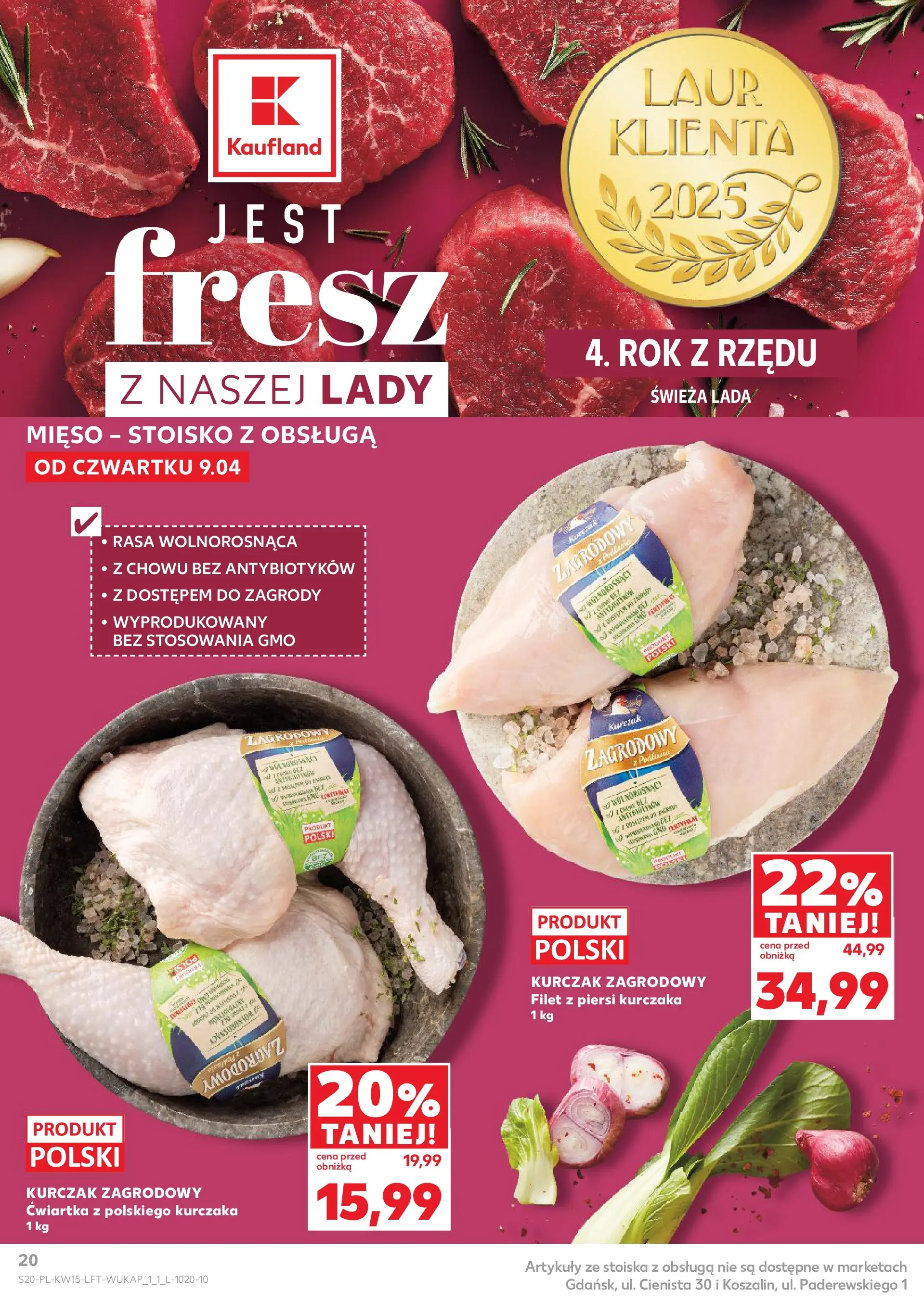 Kaufland gazetka od 09.04.2026 - od jutra PDF | Strona: 20 | Produkty: Kurczak, Mięso, Kurczak zagrodowy, Filet z piersi kurczaka