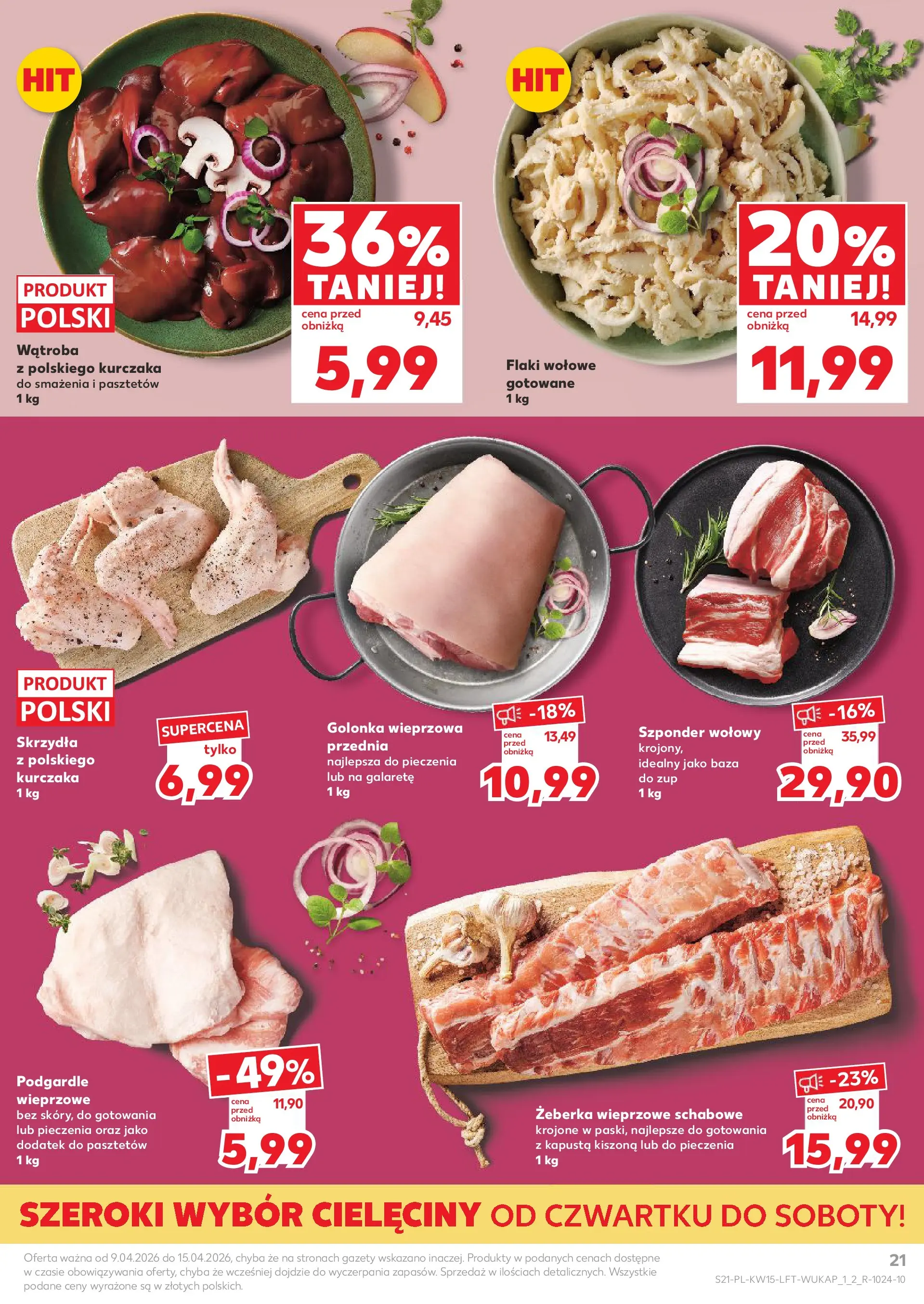 Kaufland gazetka od 09.04.2026 - od jutra PDF | Strona: 21 | Produkty: Kapusta kiszona, Golonka wieprzowa, Flaki, Flaki wołowe