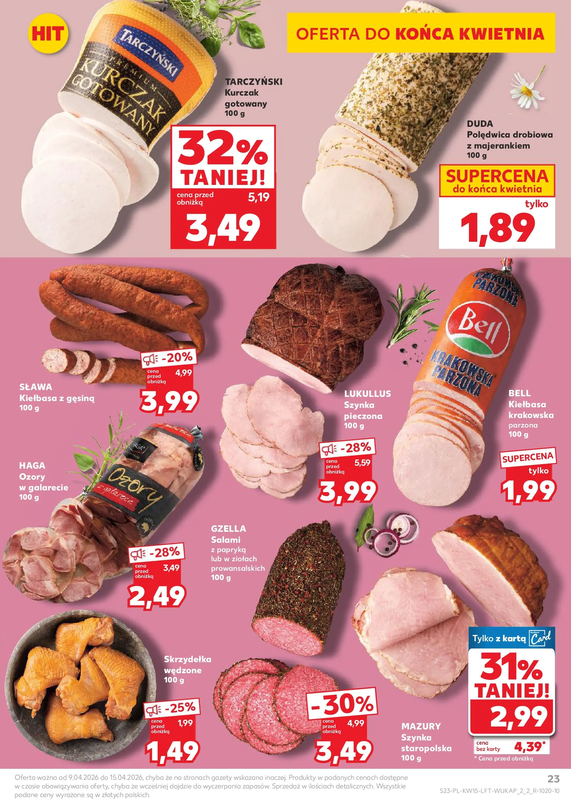 Kaufland gazetka od 09.04.2026 - od jutra PDF | Strona: 23 | Produkty: Kiełbasa, Karta, Bell, Salami