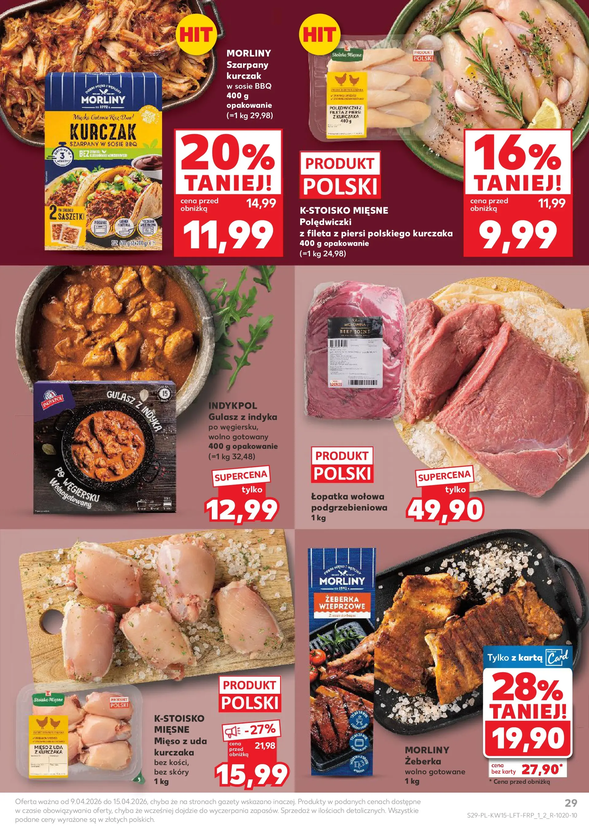 Kaufland gazetka od 09.04.2026 - od jutra PDF | Strona: 29 | Produkty: Karta, Kurczak, Mięso, Wołowina