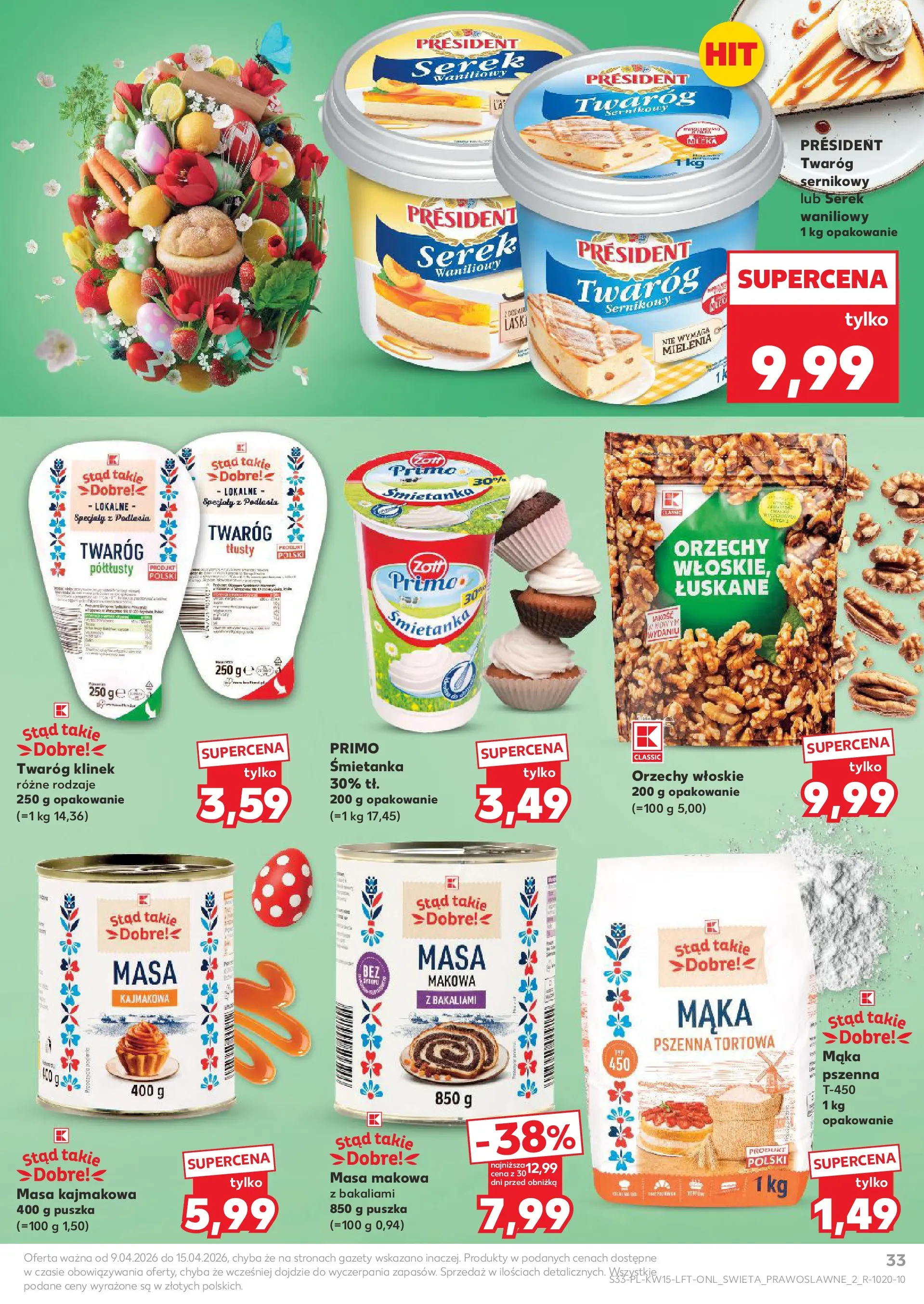 Kaufland gazetka od 09.04.2026 - od jutra PDF | Strona: 33 | Produkty: Serek, Masa makowa, Orzechy, Twaróg