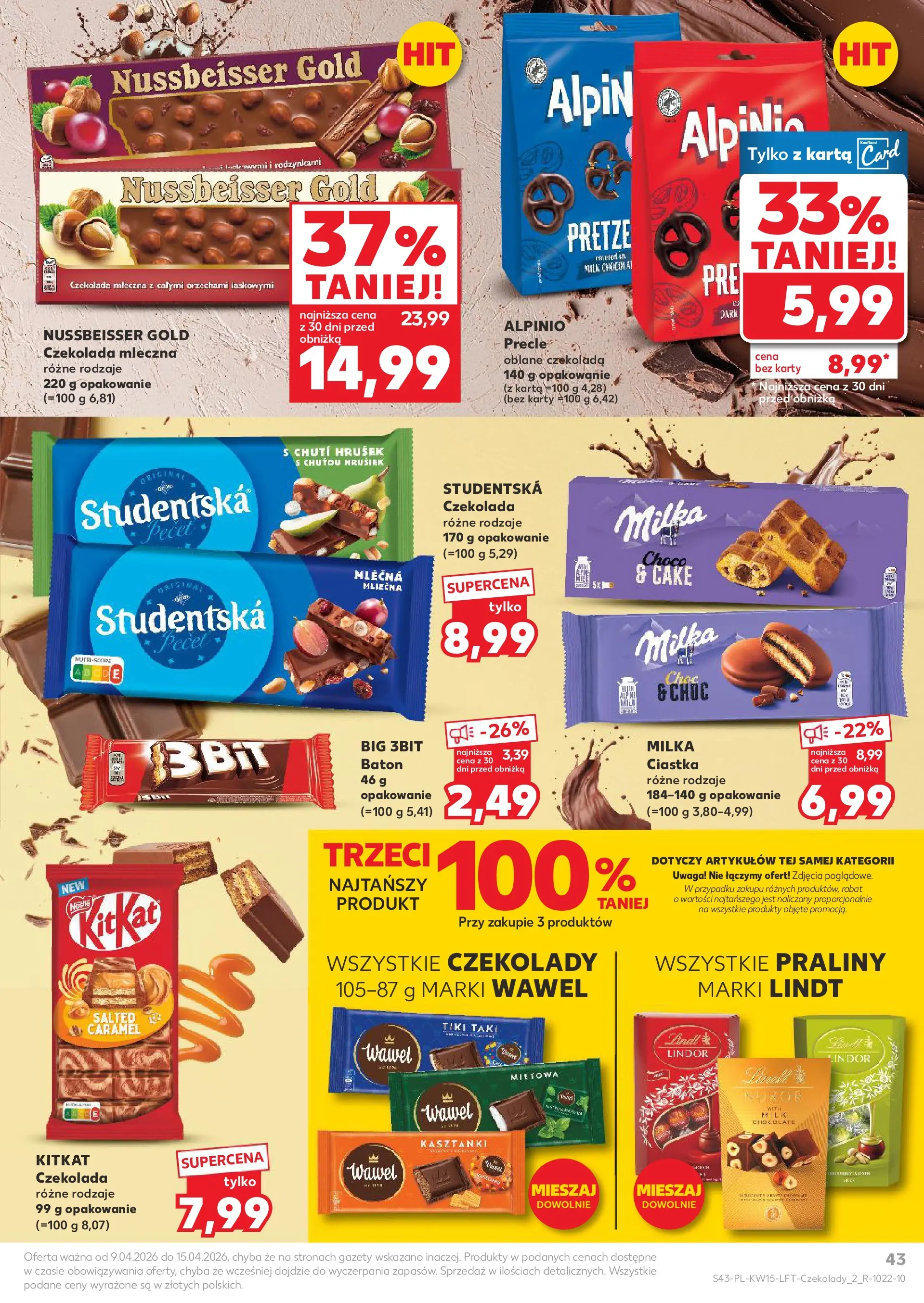 Kaufland gazetka od 09.04.2026 - od jutra PDF | Strona: 43 | Produkty: Karta, Praliny, Baton, Ciastka