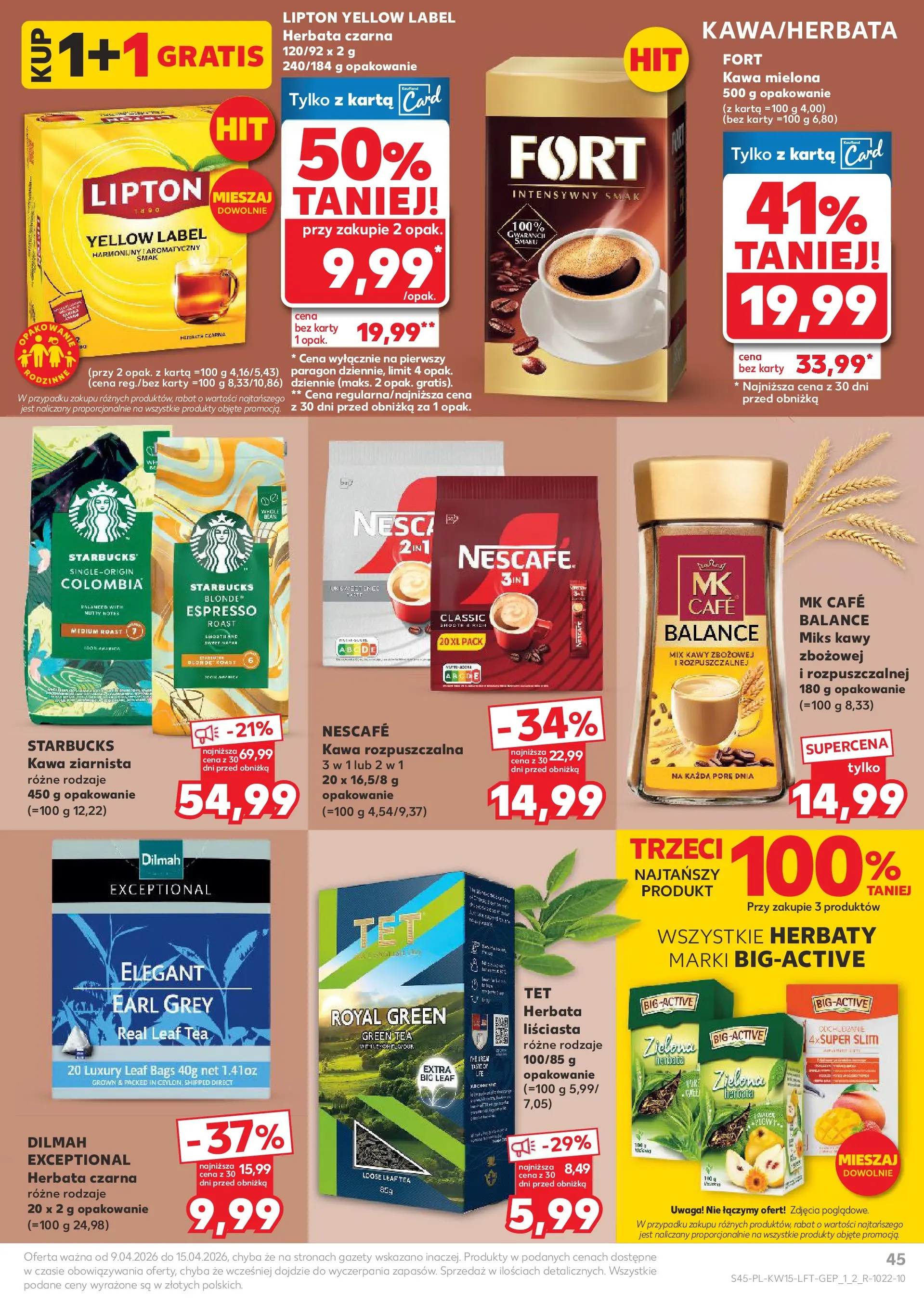 Kaufland gazetka od 09.04.2026 - od jutra PDF | Strona: 45 | Produkty: Karta, Kawa ziarnista, Kawa, Herbata