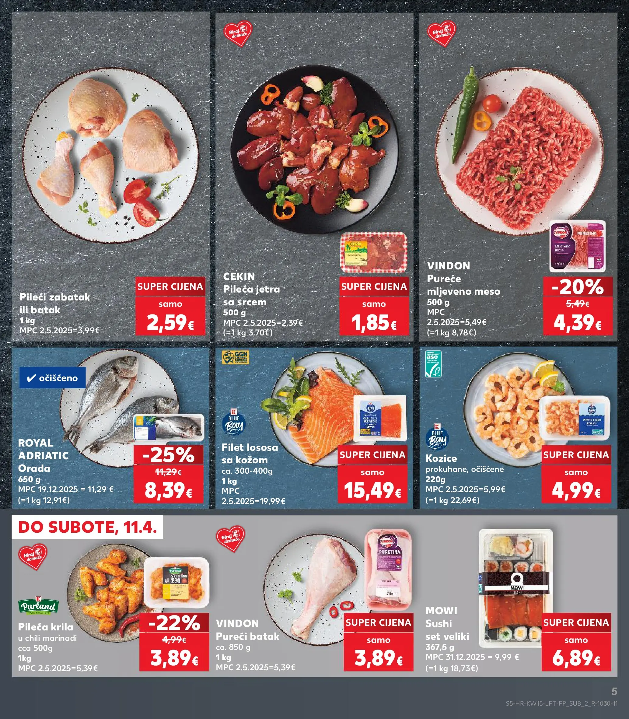 Kaufland - Kaufland katalog do 14.04.2026 novi od 07.04.2026 na listanje > letak digitalni | Stranica: 5 | Proizvodi: Pileća krila, Mljeveno meso, Sushi, Kozice