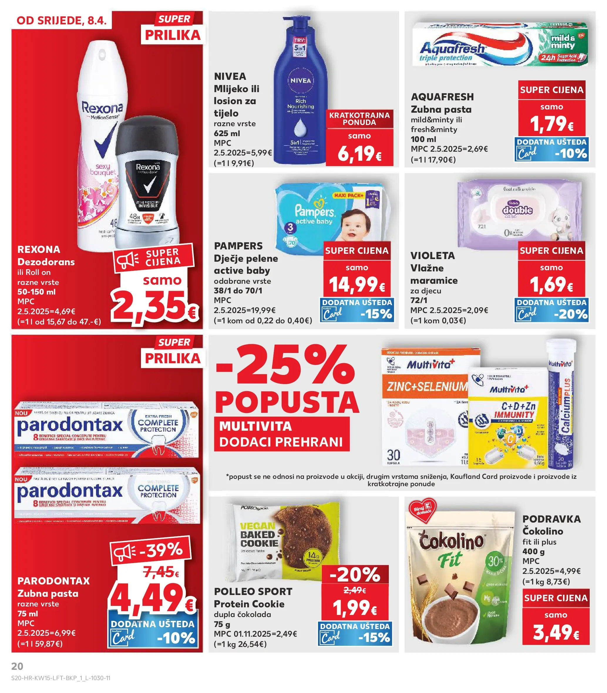 Kaufland - Kaufland katalog do 14.04.2026 novi od 07.04.2026 na listanje > letak digitalni | Stranica: 20 | Proizvodi: Vlažne maramice, Mlijeko, Dezodorans, Čokolino