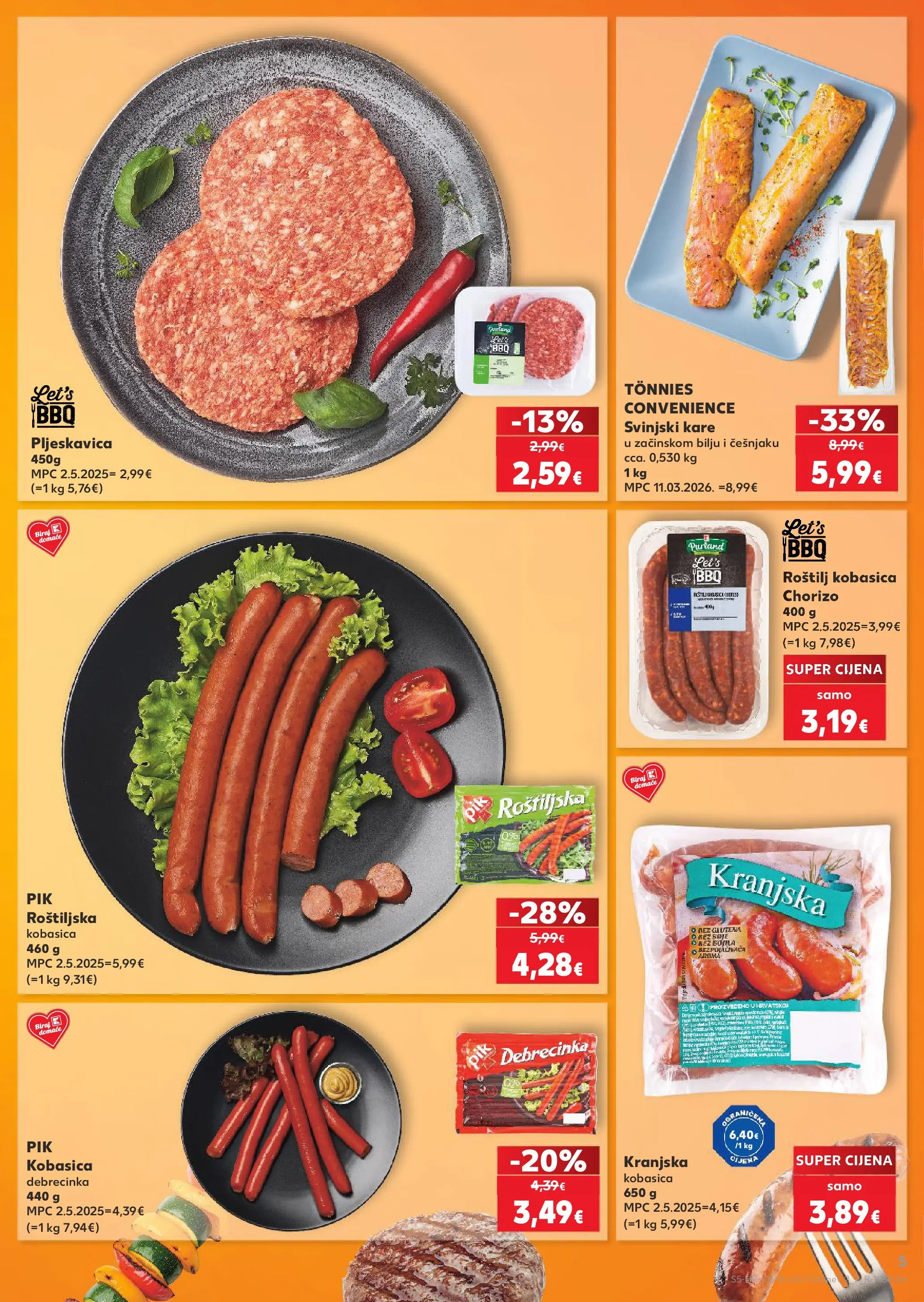 Kaufland - Kaufland katalog do 14.04.2026 novi od 07.04.2026 na listanje > letak digitalni | Stranica: 5 | Proizvodi: Roštilj, Svinjski kare, Kranjska kobasica, Kobasica