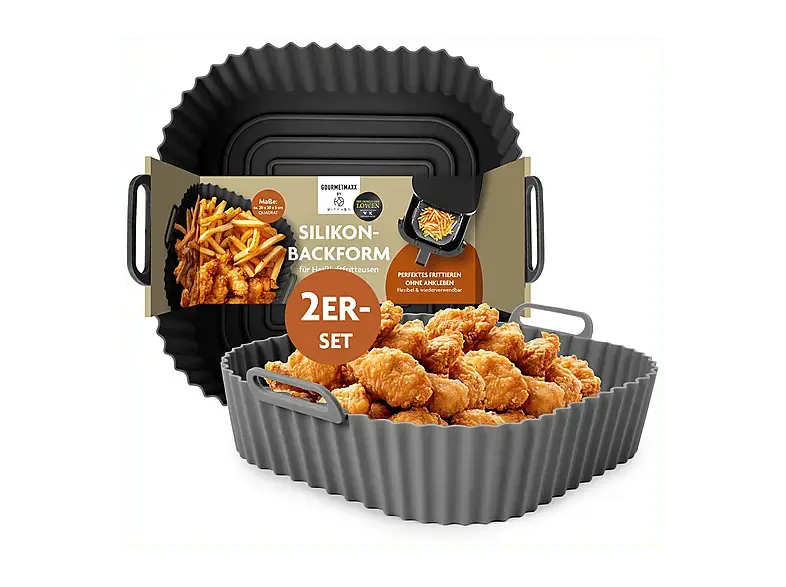 Die H&ouml;hle der L&ouml;wen 18892 Silikon Backform f&uuml;r Hei&szlig;luftfritteuse, 2er, 20x20cm, Quadratisch, Schwarz, Sp&uuml;lmaschinengeeignet
