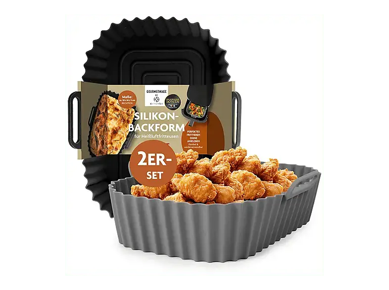 Die H&ouml;hle der L&ouml;wen 18893 Silikon Backform f&uuml;r Hei&szlig;luftfritteuse, 2er, 20x14x5cm, Rechteckig, Schwarz, Sp&uuml;lmaschinengeeignet