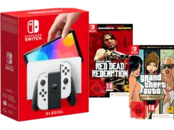 NINTENDO Switch Wei&szlig; (OLED Modell) + GTA Trilogy Definitive Edition (Code in the Box) + Red Dead Redemption (Code in the Box); Nintendo Switch OLED Modell----Spielekonsole