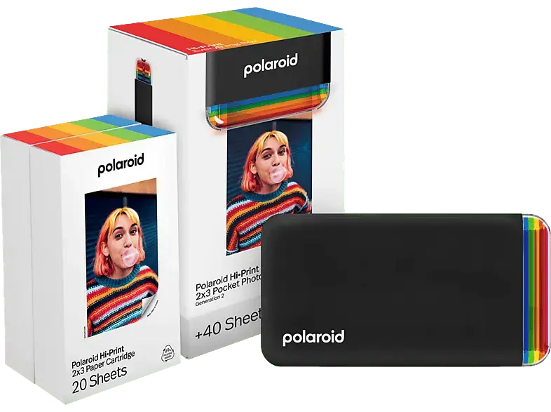 Polaroid Hi&middot;Print Gen2 2x3 Starter Set, Sofortbilddrucker, Bluetooth, WLAN, Schwarz