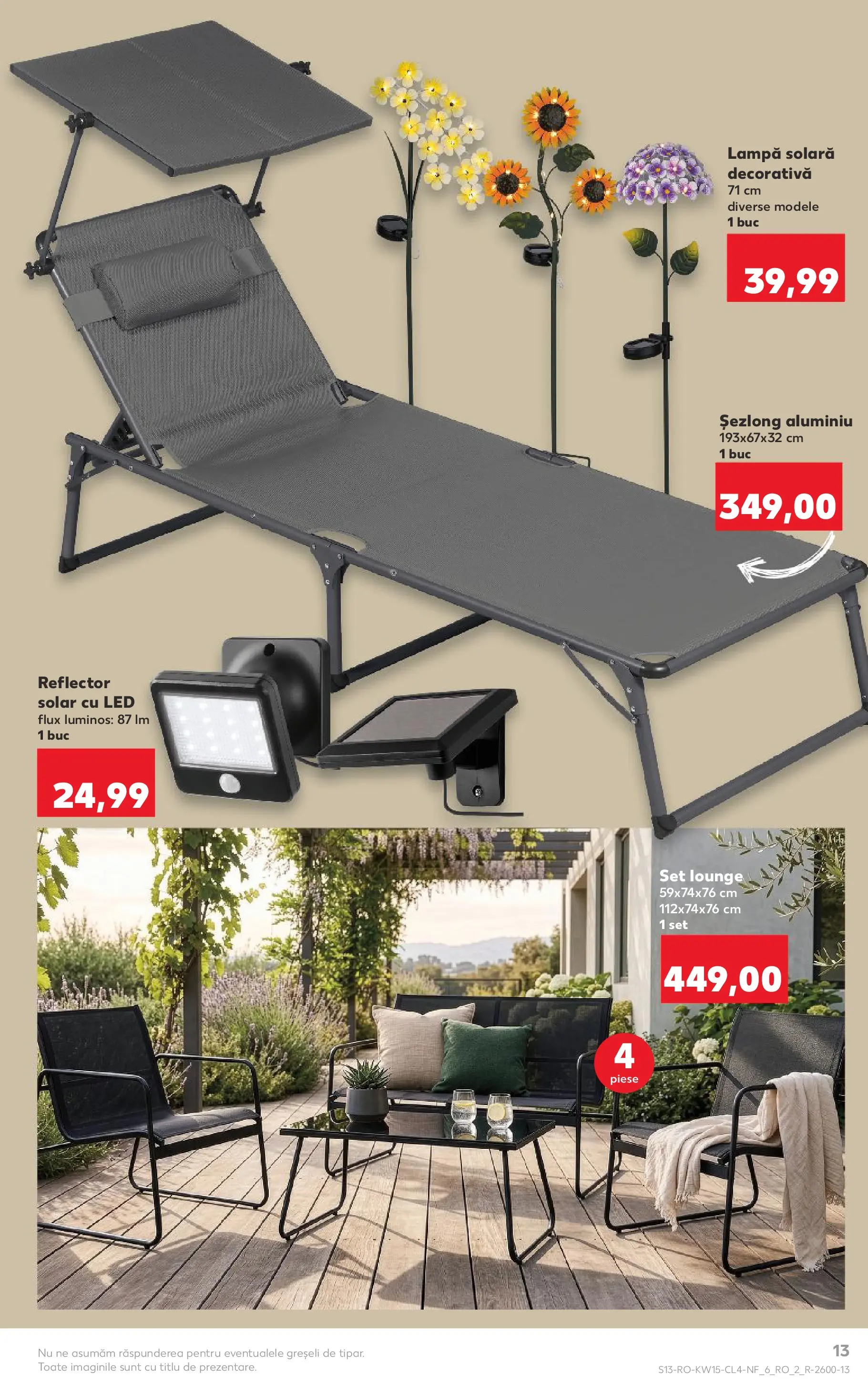 Kaufland Domnesti 07.04.2026 - Revista si Oferta | Pagină: 13 | Produse: Șezlong, Babak, Lampă