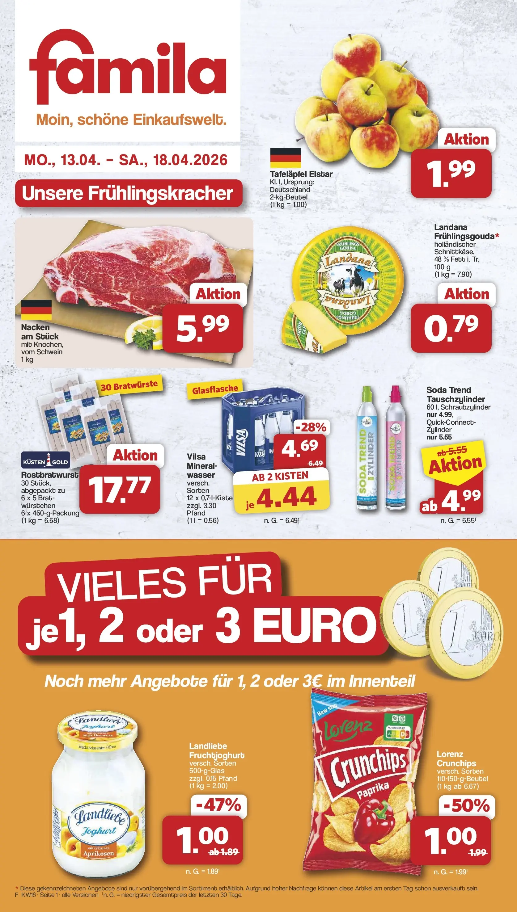 Famila Nordwest Wochenangebote (ab 13.04.2026) zum Blättern | Seite: 1 | Produkte: Joghurt, Fruchtjoghurt, Wasser, Paprika