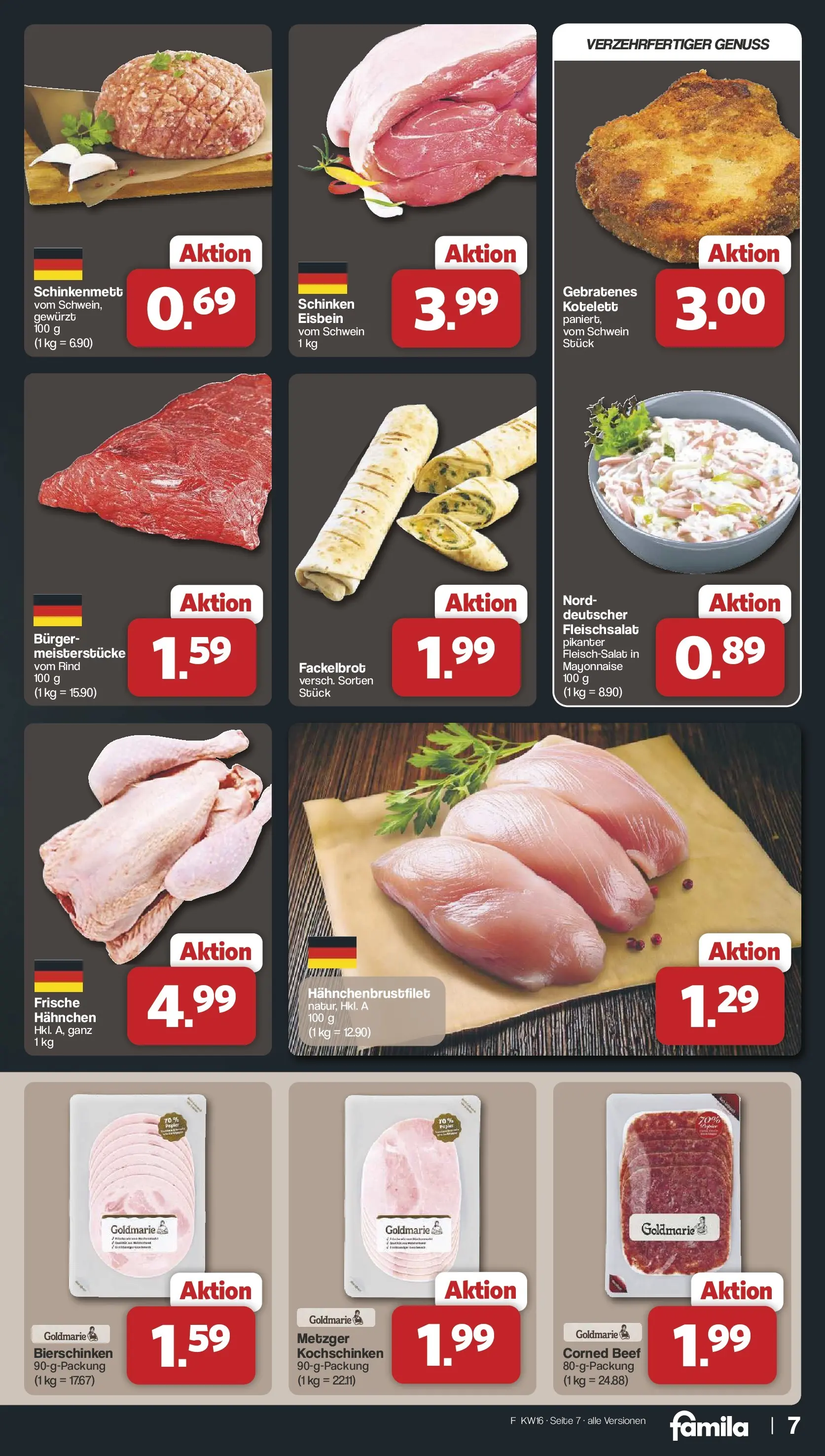 Famila Nordwest Wochenangebote (ab 13.04.2026) zum Blättern | Seite: 7 | Produkte: Hahnchen, Burger, Mayonnaise, Schinken