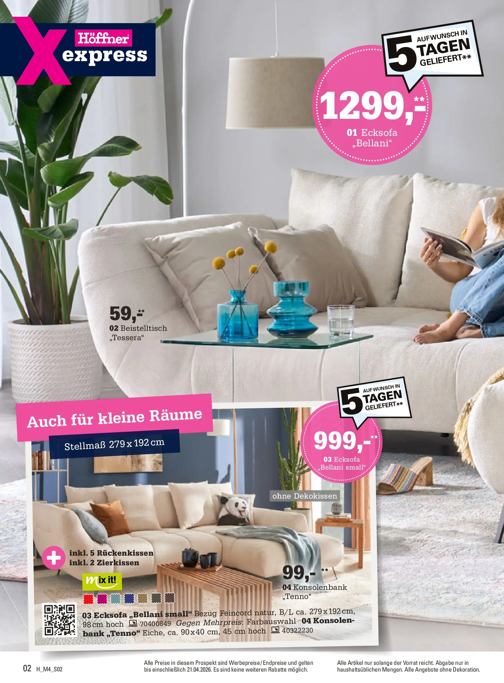 Höffner Prospekt Schönefeld	 (ab 01.04.2026) zum Blättern | Seite: 2 | Produkte: Ecksofa, Beistelltisch
