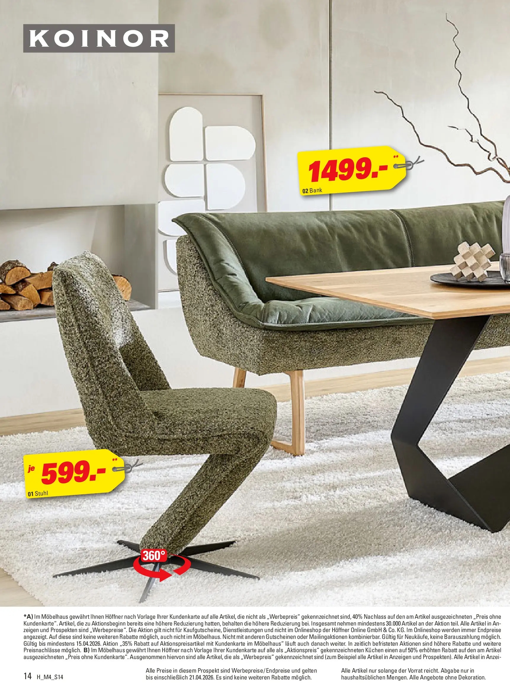 Höffner Prospekt Schönefeld	 (ab 01.04.2026) zum Blättern | Seite: 14 | Produkte: Stuhl, Kuchen