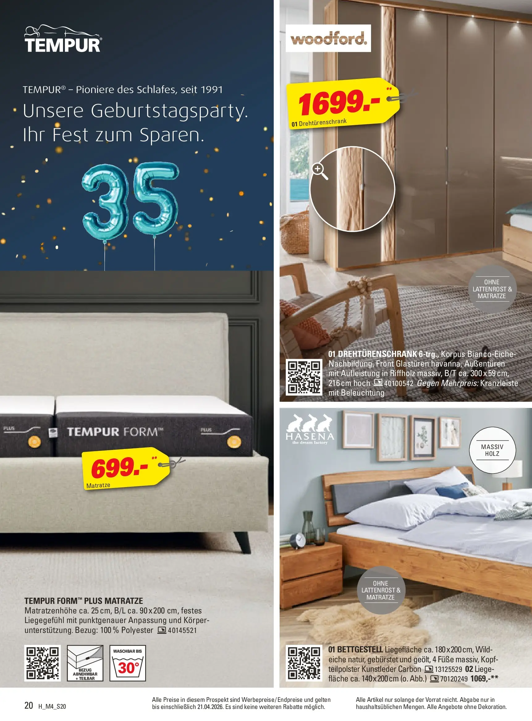 Höffner Prospekt Schönefeld	 (ab 01.04.2026) zum Blättern | Seite: 20 | Produkte: Matratze, Lattenrost, Drehtürenschrank, Liege