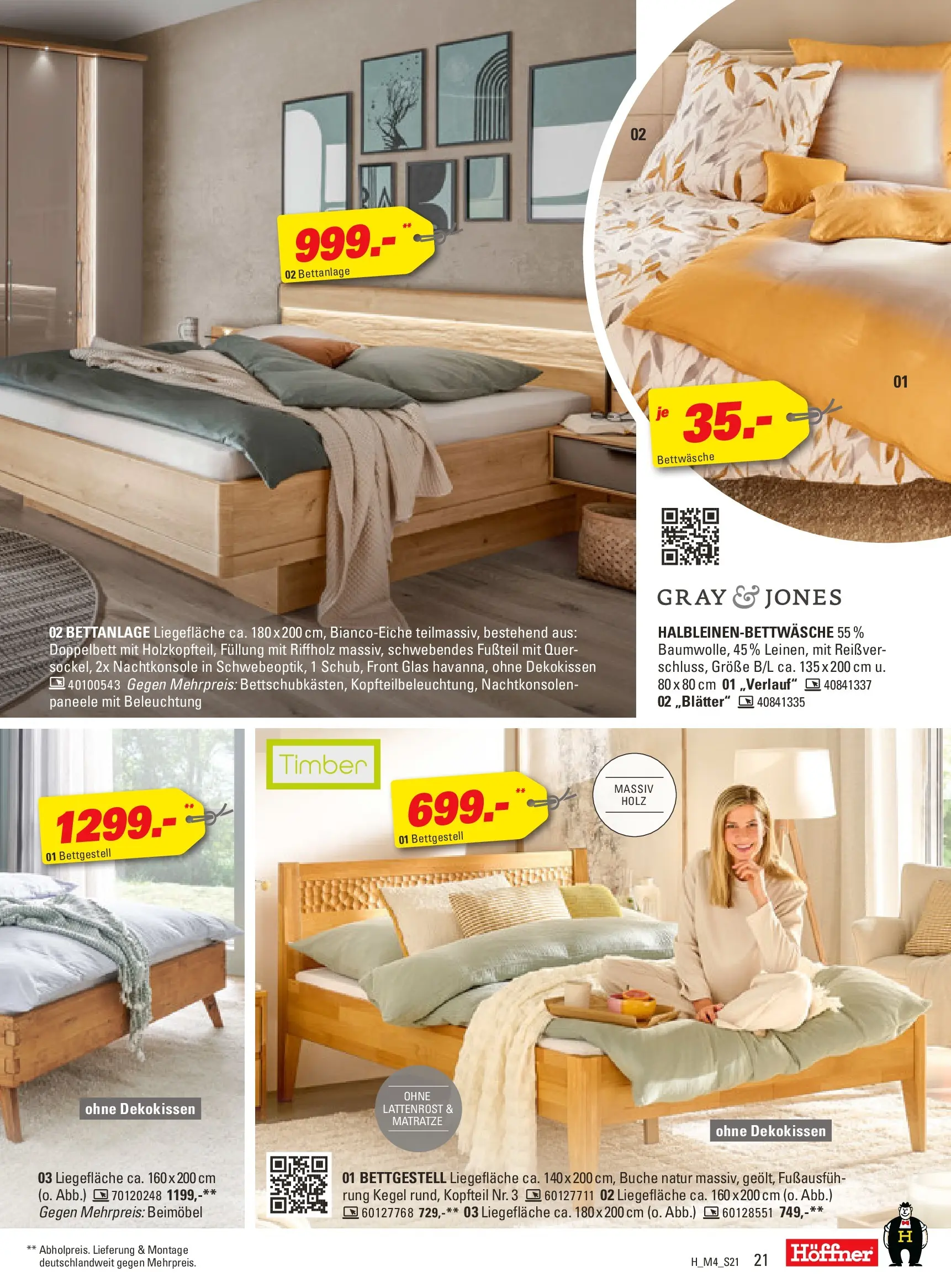 Höffner Prospekt Schönefeld	 (ab 01.04.2026) zum Blättern | Seite: 21 | Produkte: Matratze, Lattenrost, Doppelbett, Bettwäsche