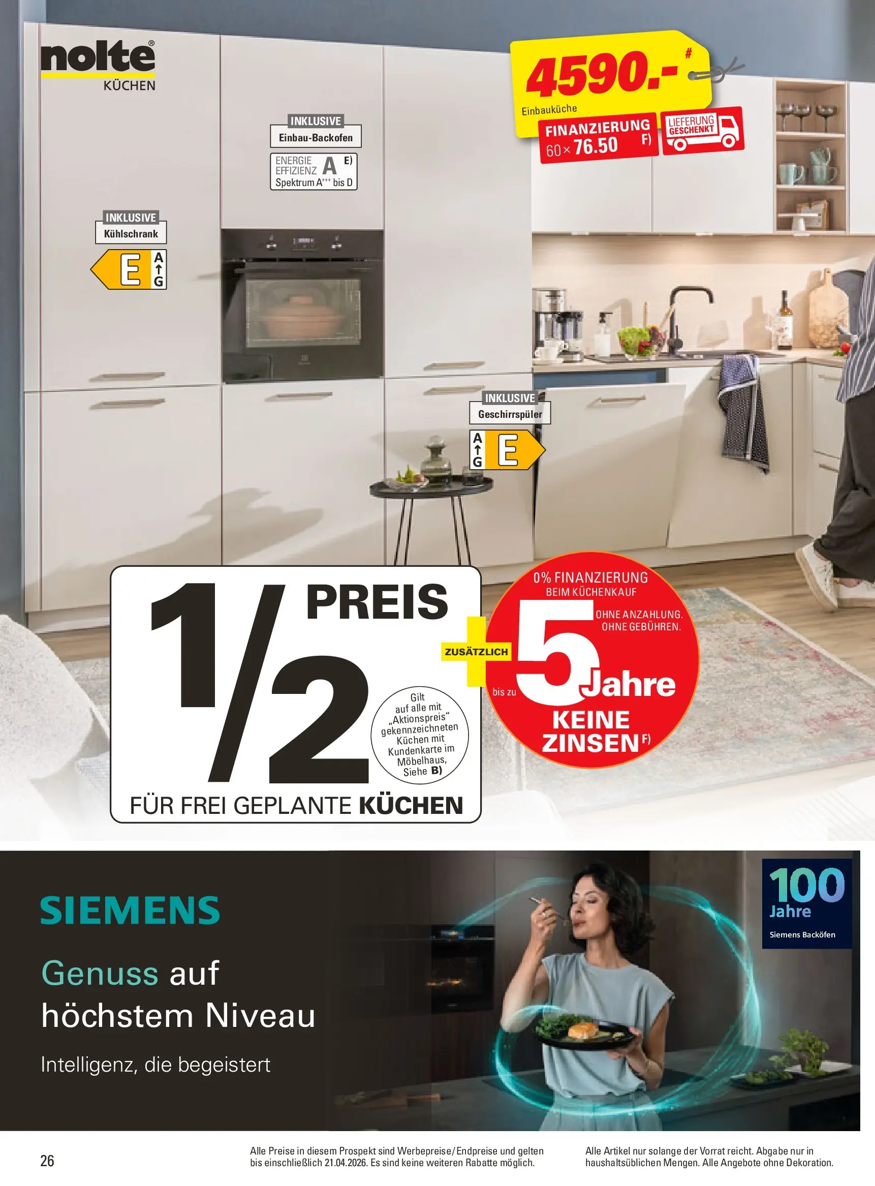 Höffner Prospekt Schönefeld	 (ab 01.04.2026) zum Blättern | Seite: 26 | Produkte: Siemens, Geschirrspüler, Einbauküche, Kühlschrank