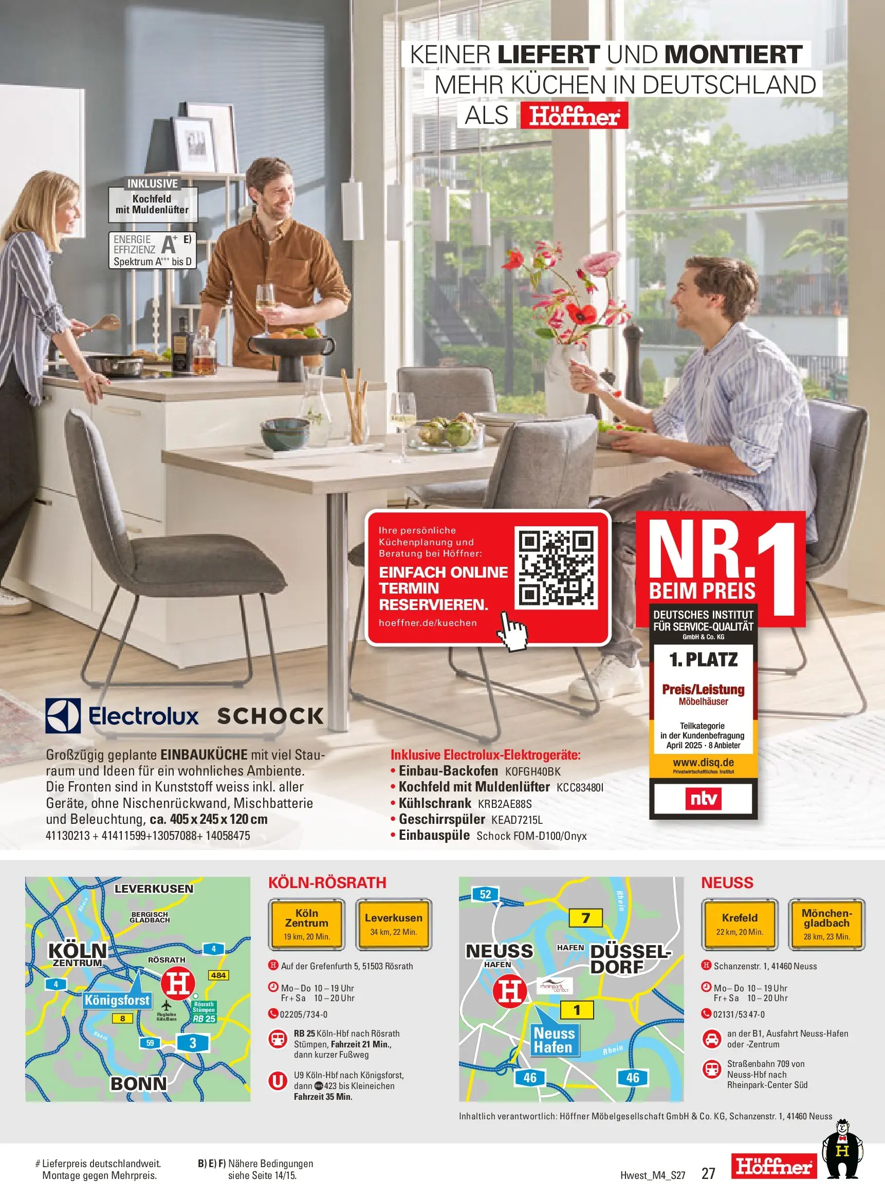 Höffner Prospekt Schönefeld	 (ab 01.04.2026) zum Blättern | Seite: 27 | Produkte: Einbauküche, Kühlschrank, Kochfeld, Uhr